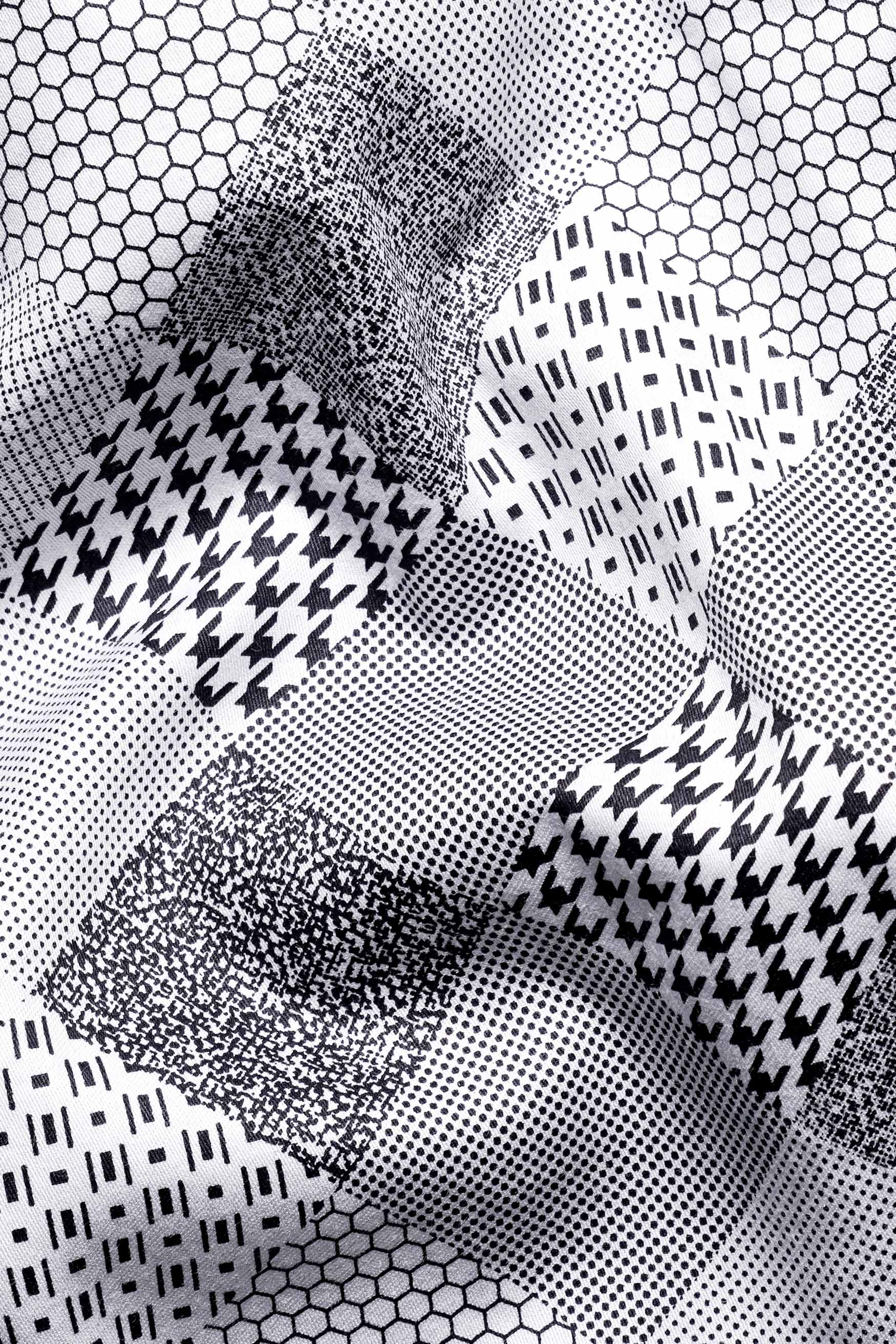 Bright White and Black Printed Subtle Sheen Super Soft Premium Cotton Shirt