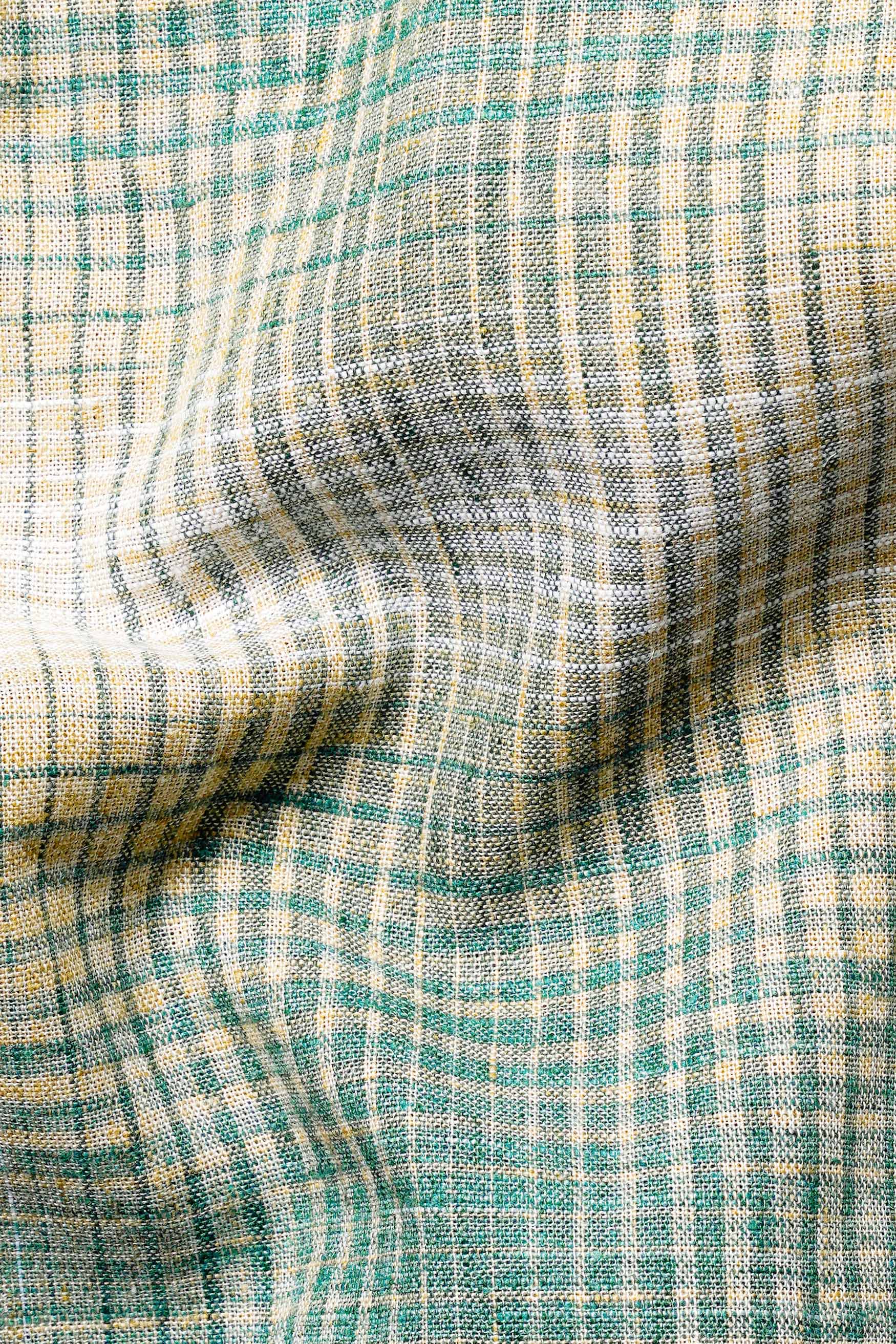 Viridian Green with White and Tahuna Brown Luxurious Linen Kurta Shirt