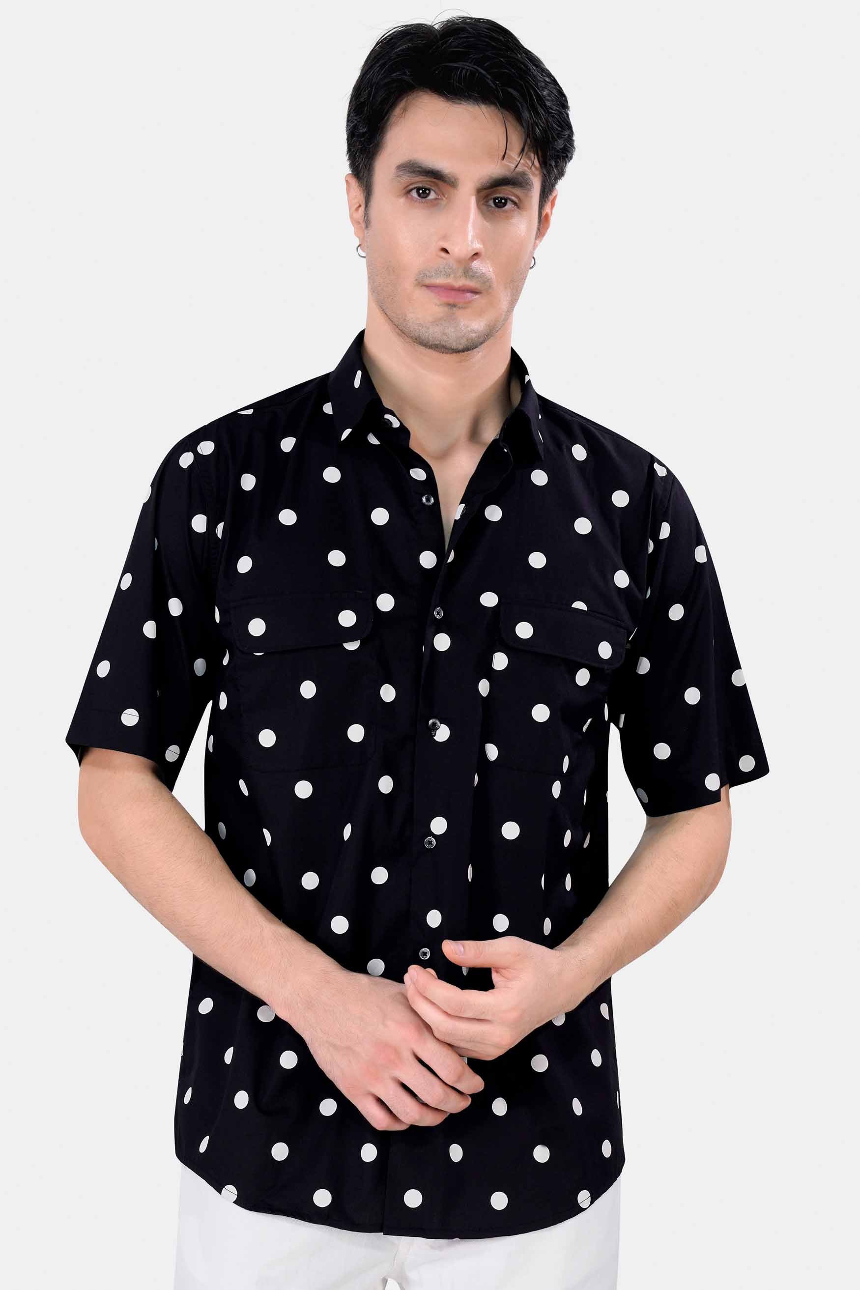 Jade Black and White Polka Dots Premium Cotton Shirt