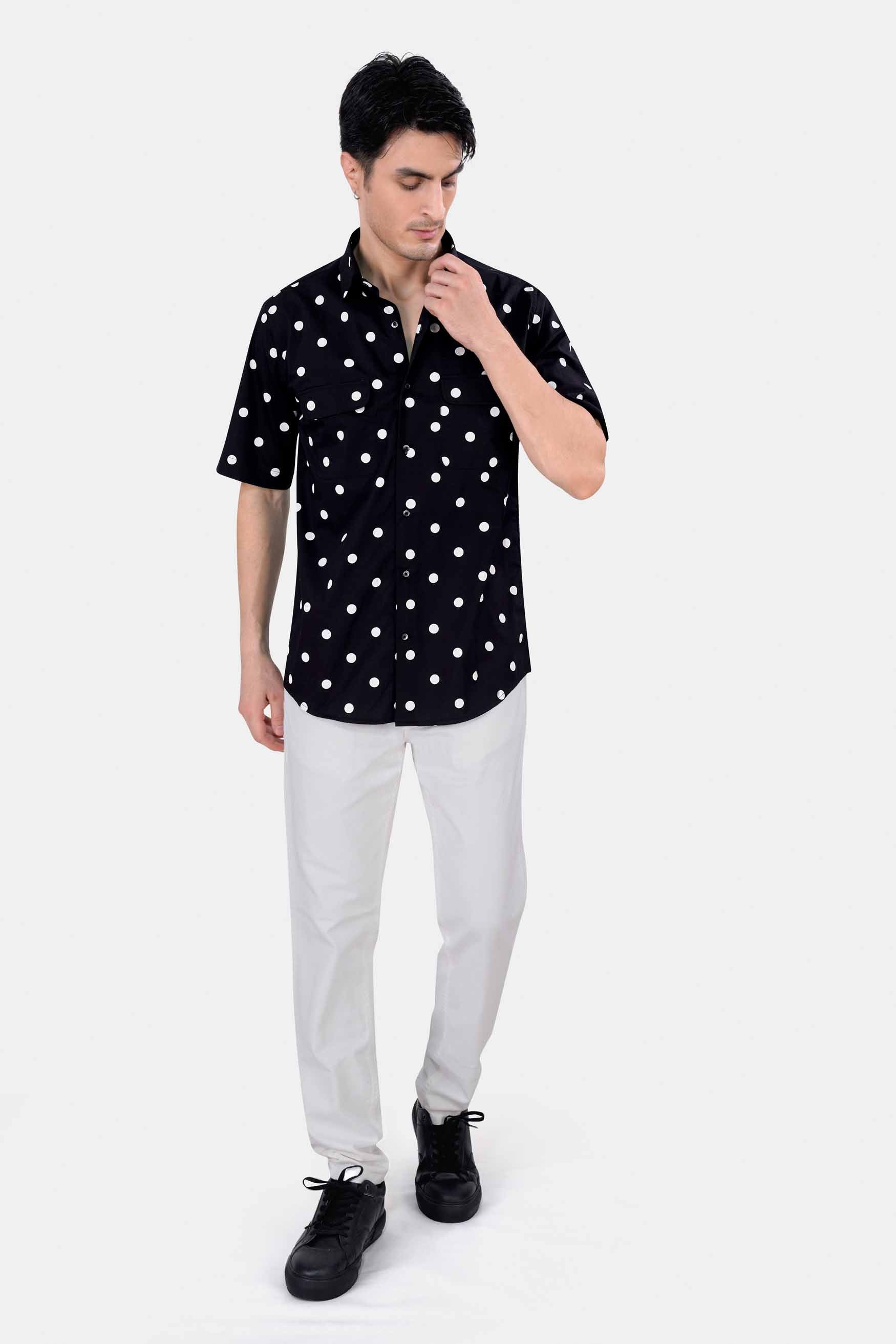 Jade Black and White Polka Dots Premium Cotton Shirt