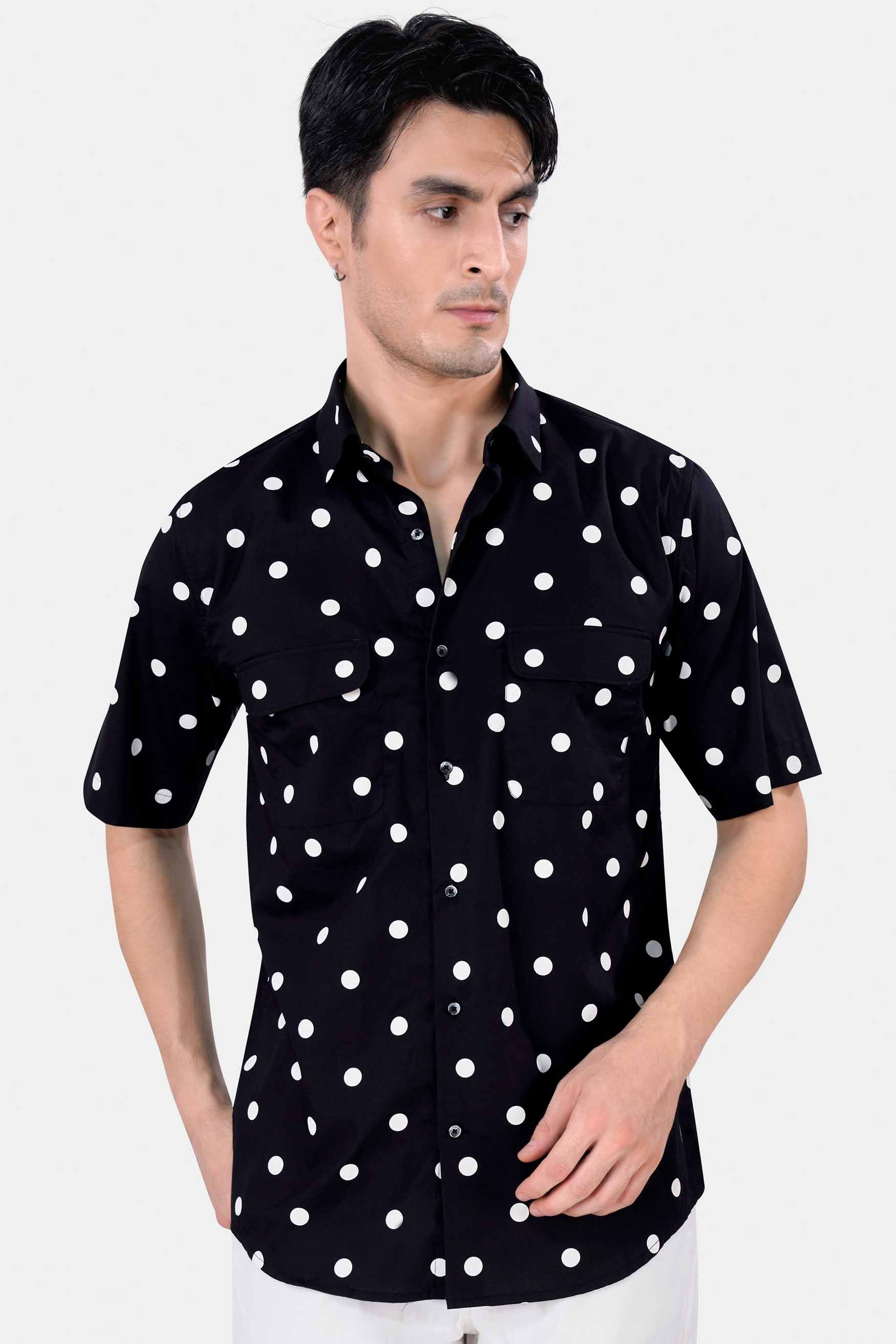 Jade Black and White Polka Dots Premium Cotton Shirt