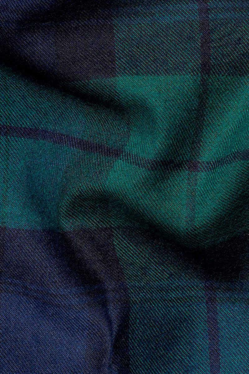 Teal Green with Cloud Burst Blue Plaid Button Down Flannel Shirt