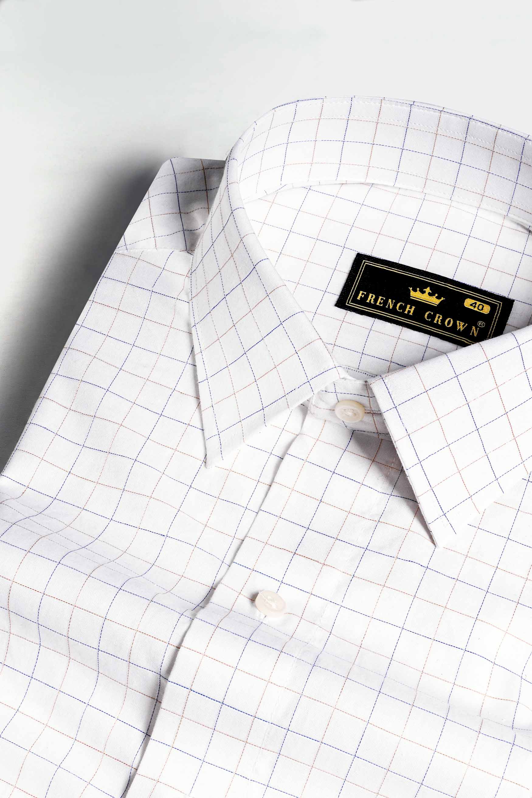 Bright White with Jacarta Blue Checkered Dobby Textured Premium Giza Cotton Shirt