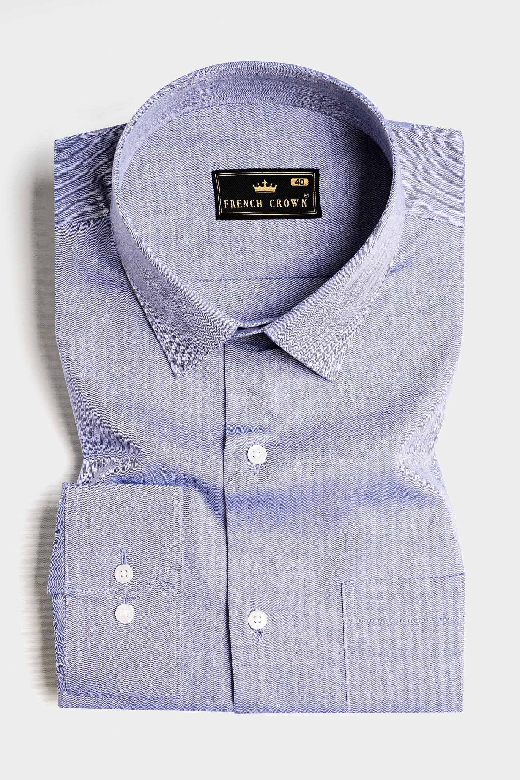Chetwode Blue Subtle Striped Herringbone Shirt