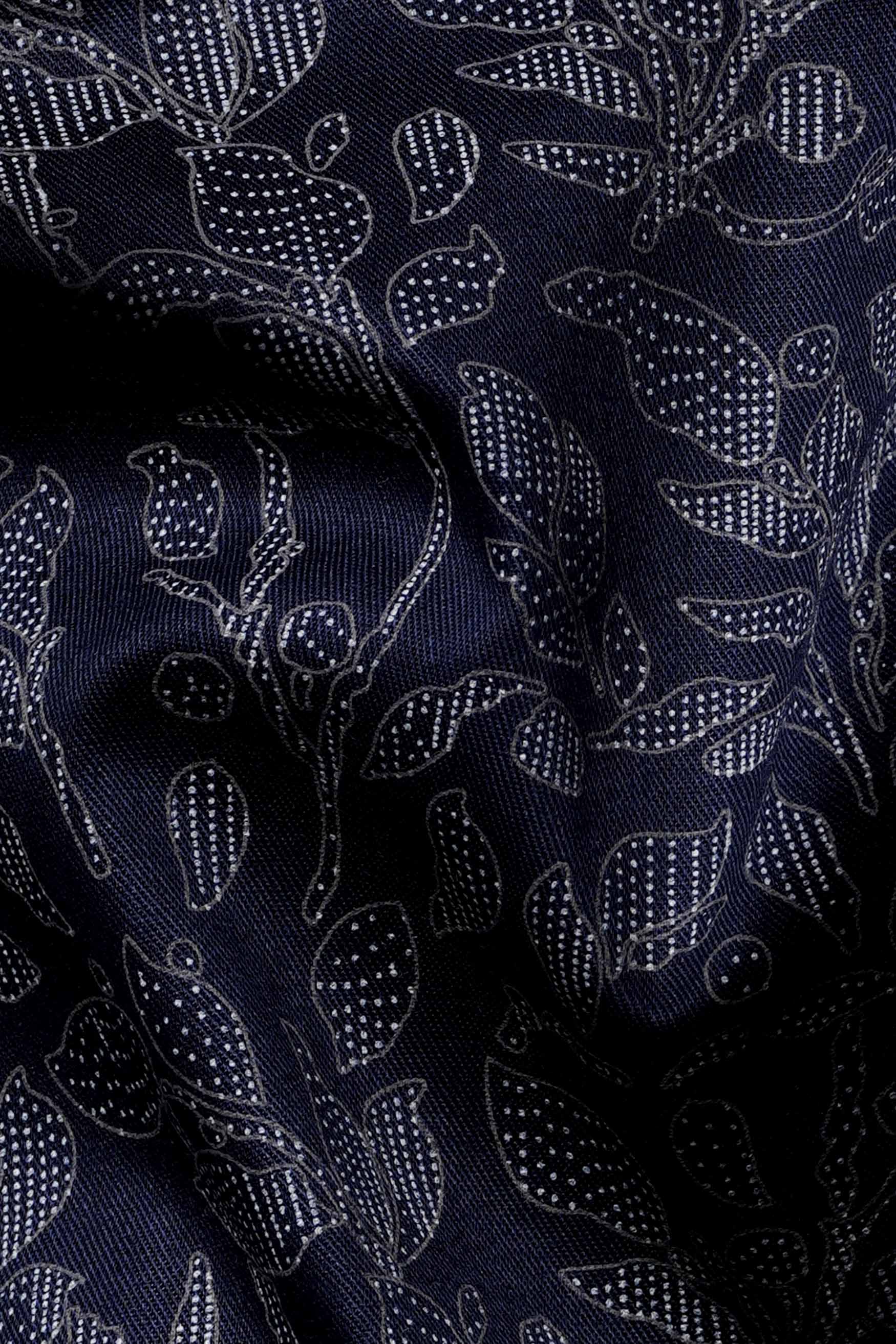 Cove Blue and Black Leaves Printed Subtle Sheen Super Soft Premium Cotton Designer Shirt