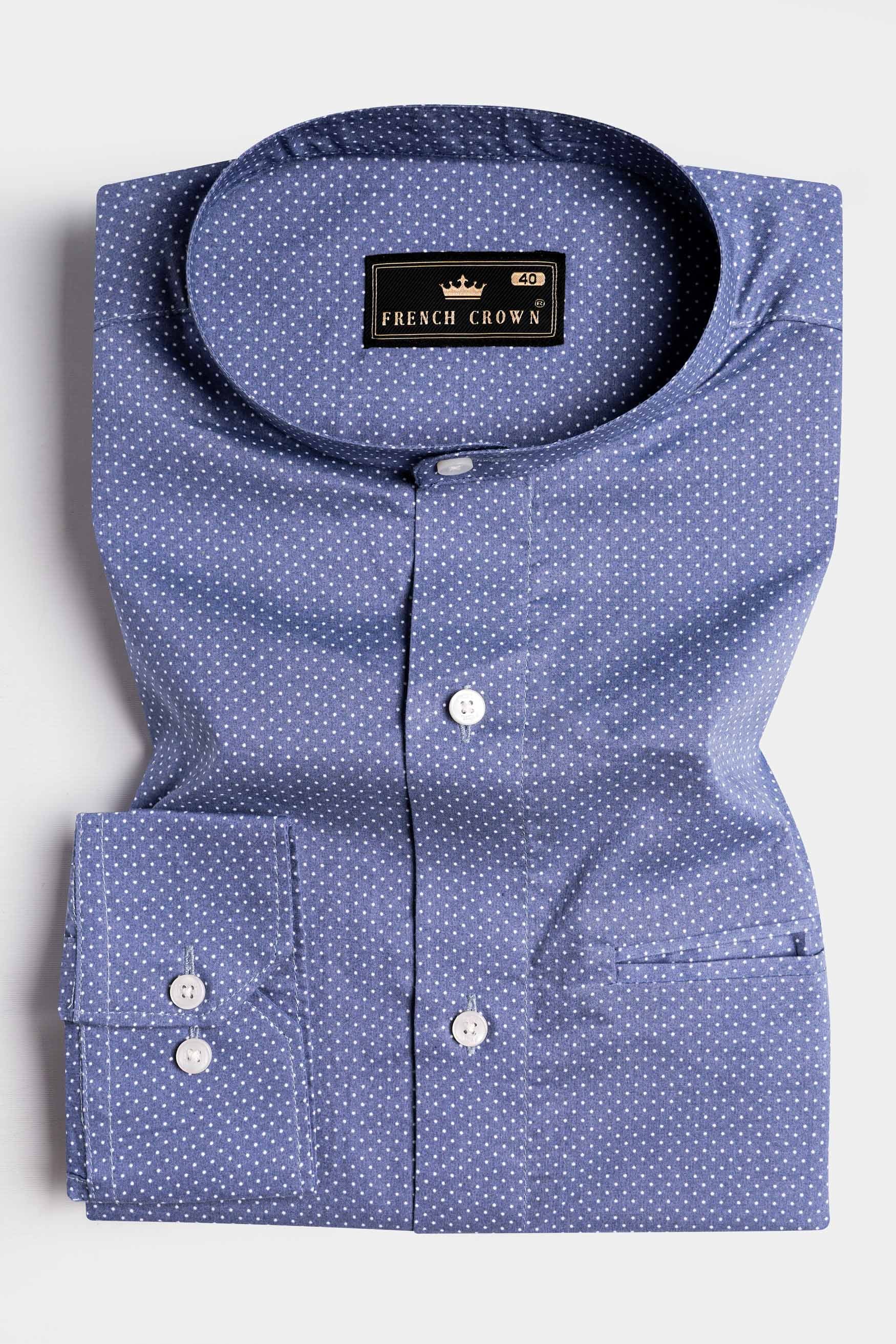 Lapis Blue and White Dots Subtle Sheen Super Soft Premium Cotton Designer Shirt