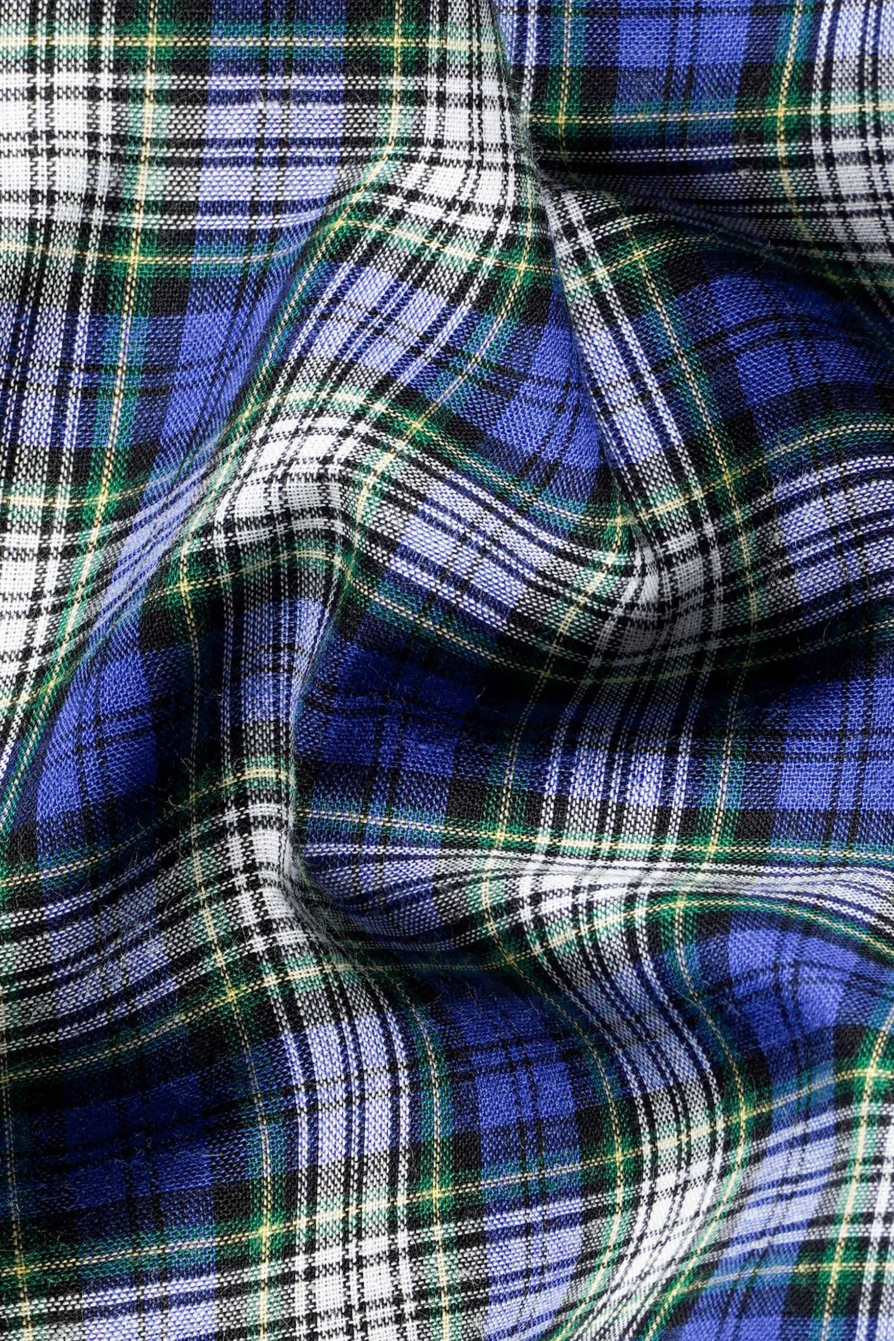 Lapis Blue and Teal Green Plaid with White Cuffs and Collar Premium Cotton Shirt