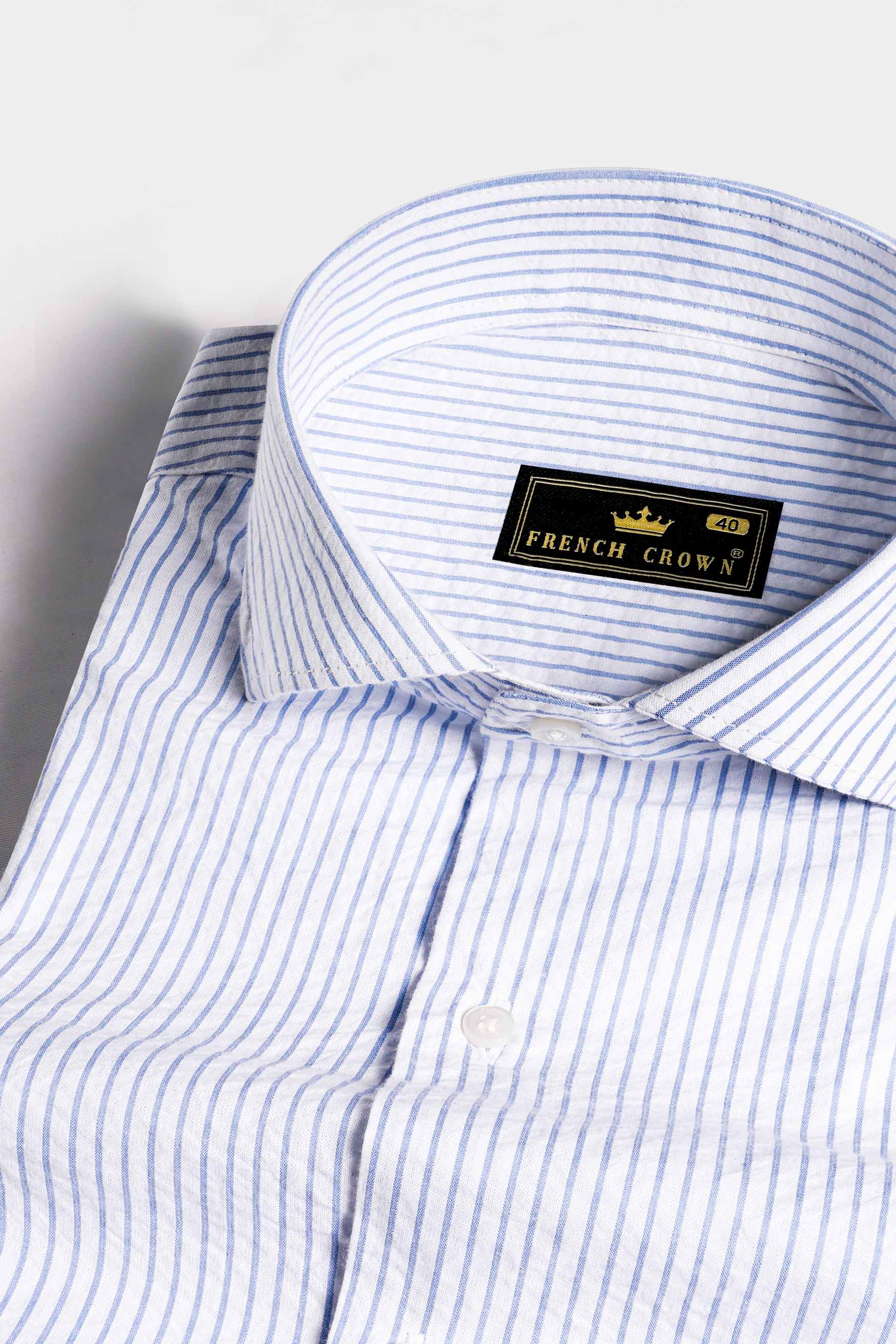 Chetwode Blue and White Striped Seersucker Giza Cotton Shirt