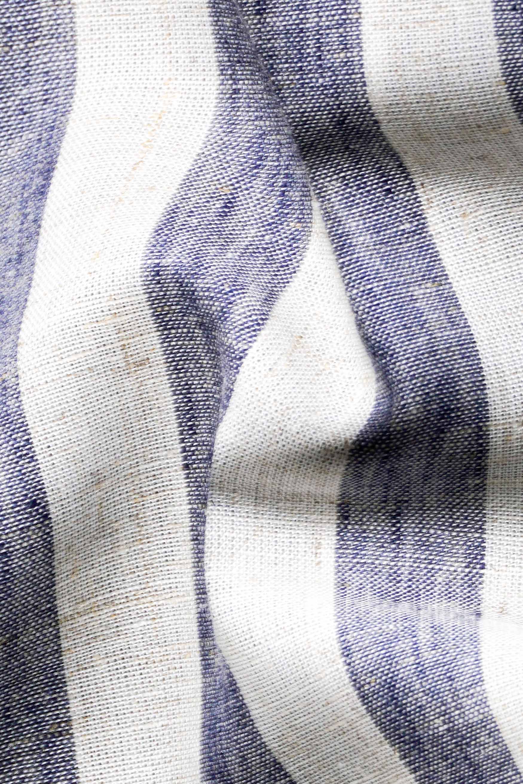 Revere Cream and Glaucouse Blue Striped Luxurious Linen Designer Shirt