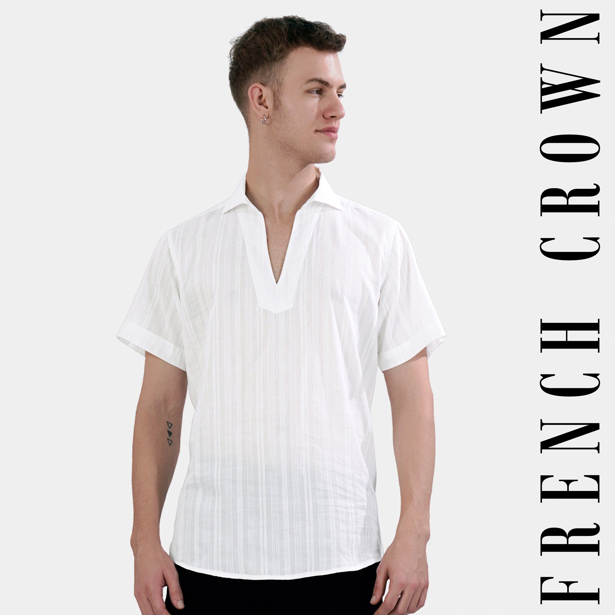 Bright White Casual Textured Premium Cotton Shirt For Men