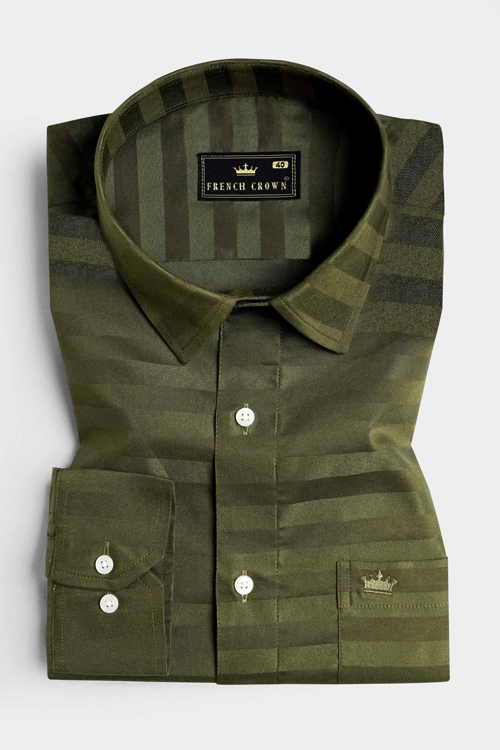 Hemlock Green Striped Dobby Textured Premium Giza Cotton Shirt