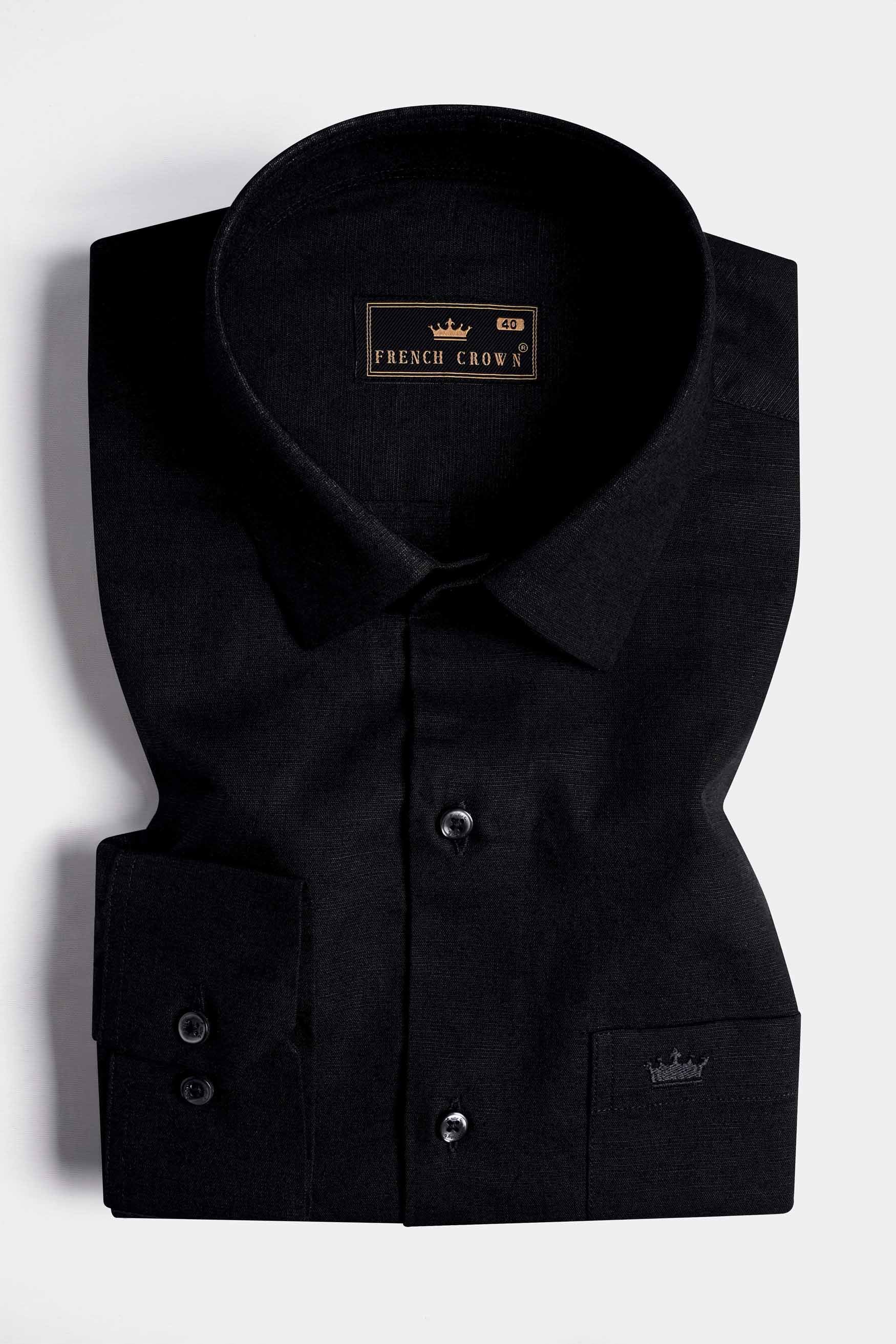 Jade Black with Lord Shiva Trident Embroidered Luxurious Linen Designer Shirt 11258-BLK-E191-38, 11258-BLK-E191-H-38, 11258-BLK-E191-39, 11258-BLK-E191-H-39, 11258-BLK-E191-40, 11258-BLK-E191-H-40, 11258-BLK-E191-42, 11258-BLK-E191-H-42, 11258-BLK-E191-44, 11258-BLK-E191-H-44, 11258-BLK-E191-46, 11258-BLK-E191-H-46, 11258-BLK-E191-48, 11258-BLK-E191-H-48, 11258-BLK-E191-50, 11258-BLK-E191-H-50, 11258-BLK-E191-52, 11258-BLK-E191-H-52