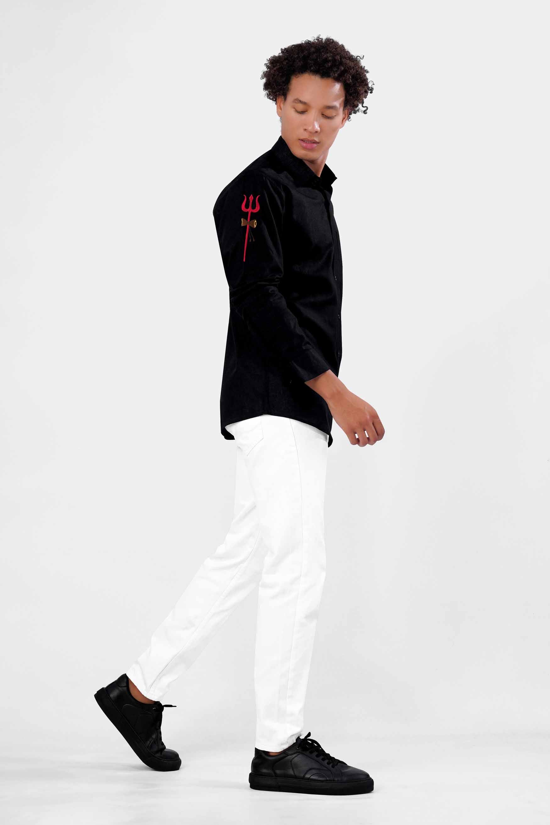 Jade Black with Lord Shiva Trident Embroidered Luxurious Linen Designer Shirt 11258-BLK-E191-38, 11258-BLK-E191-H-38, 11258-BLK-E191-39, 11258-BLK-E191-H-39, 11258-BLK-E191-40, 11258-BLK-E191-H-40, 11258-BLK-E191-42, 11258-BLK-E191-H-42, 11258-BLK-E191-44, 11258-BLK-E191-H-44, 11258-BLK-E191-46, 11258-BLK-E191-H-46, 11258-BLK-E191-48, 11258-BLK-E191-H-48, 11258-BLK-E191-50, 11258-BLK-E191-H-50, 11258-BLK-E191-52, 11258-BLK-E191-H-52