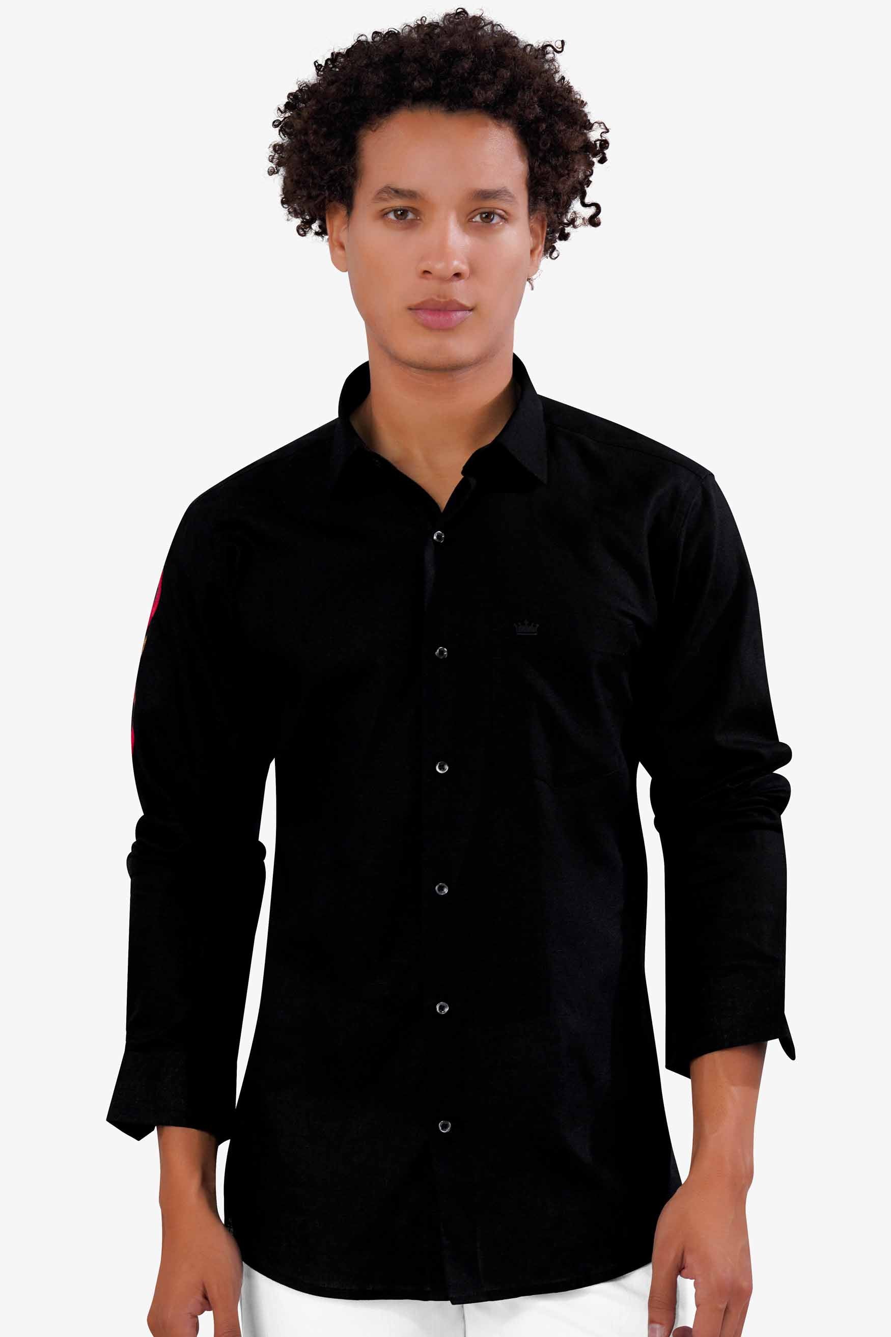 Jade Black with Lord Shiva Trident Embroidered Luxurious Linen Designer Shirt 11258-BLK-E191-38, 11258-BLK-E191-H-38, 11258-BLK-E191-39, 11258-BLK-E191-H-39, 11258-BLK-E191-40, 11258-BLK-E191-H-40, 11258-BLK-E191-42, 11258-BLK-E191-H-42, 11258-BLK-E191-44, 11258-BLK-E191-H-44, 11258-BLK-E191-46, 11258-BLK-E191-H-46, 11258-BLK-E191-48, 11258-BLK-E191-H-48, 11258-BLK-E191-50, 11258-BLK-E191-H-50, 11258-BLK-E191-52, 11258-BLK-E191-H-52