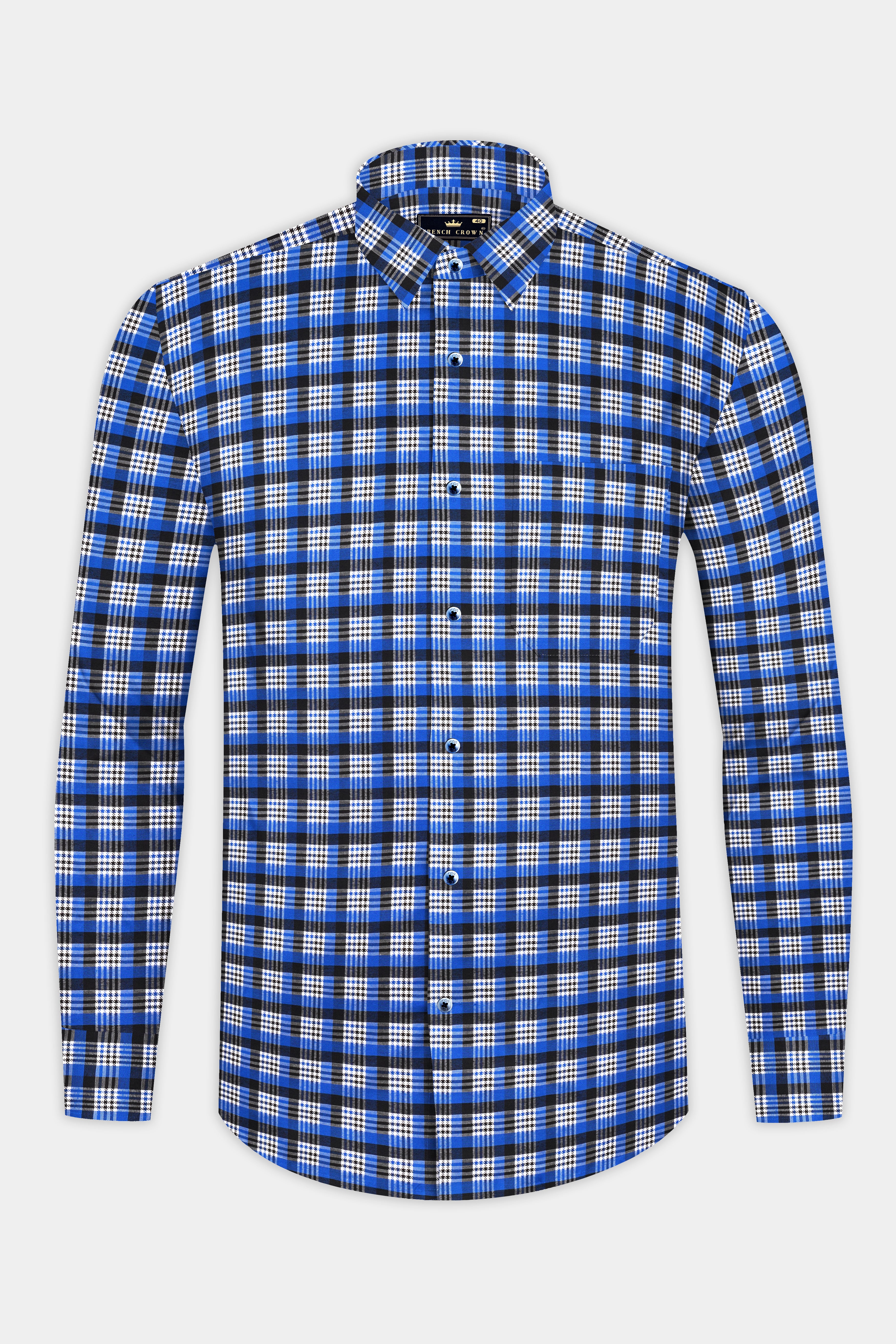 Azul Blue and Black Checkered Houndstooth Shirt