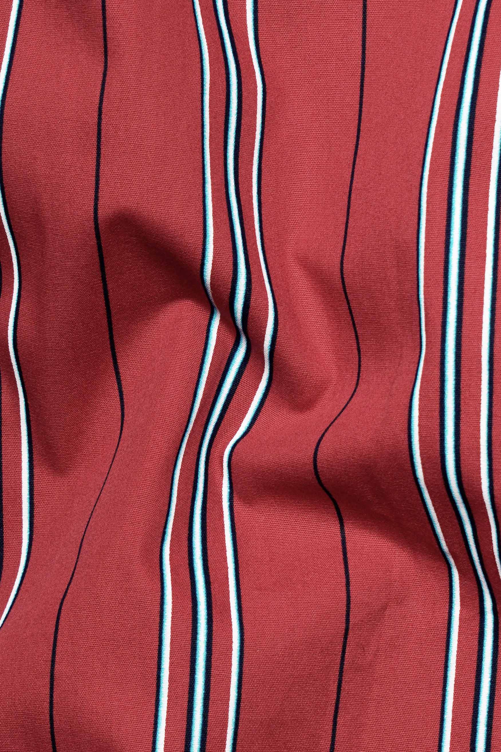 Cardinal Red with White and Cove Blue Striped Twill Premium Cotton Shirt