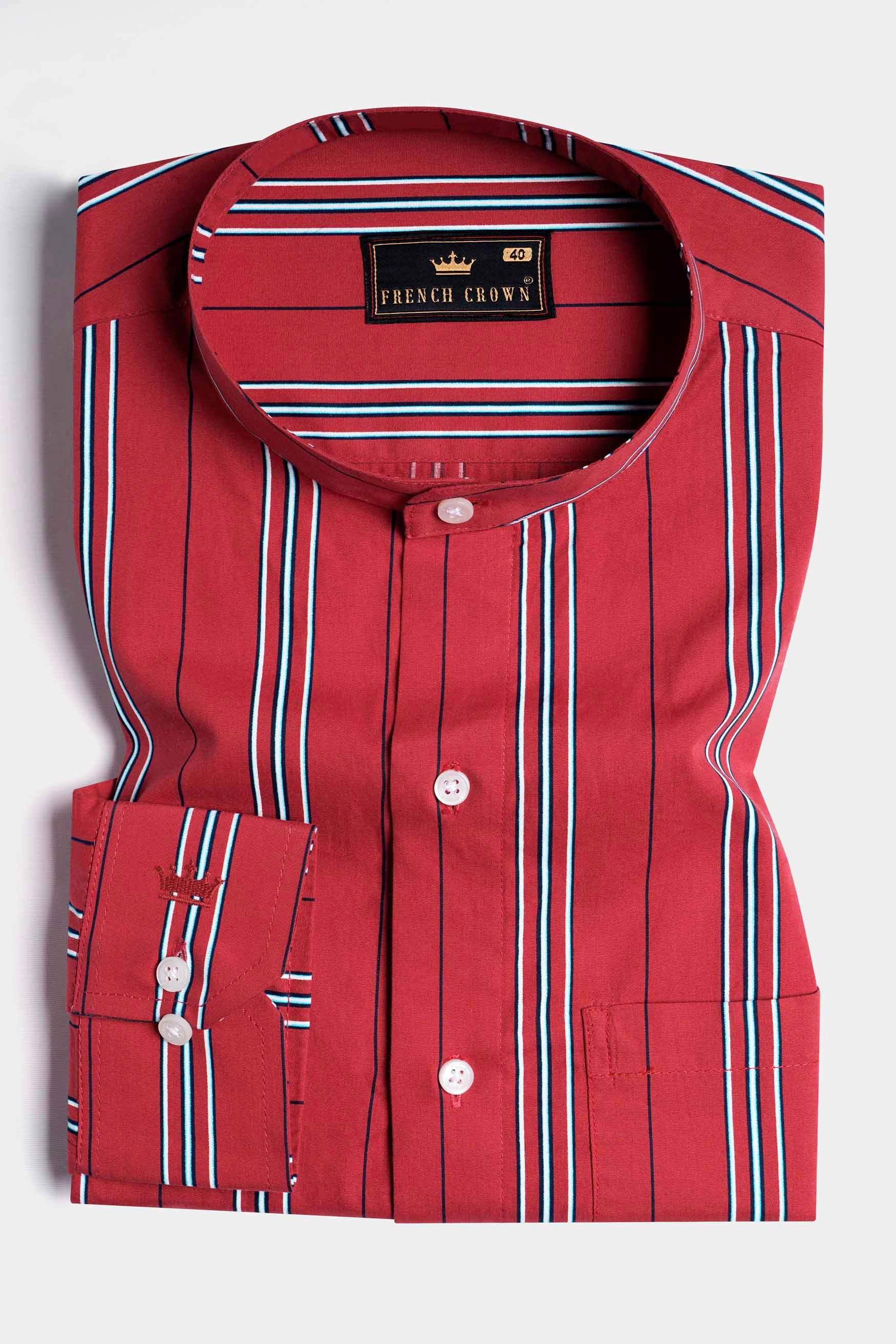 Cardinal Red with White and Cove Blue Striped Twill Premium Cotton Shirt