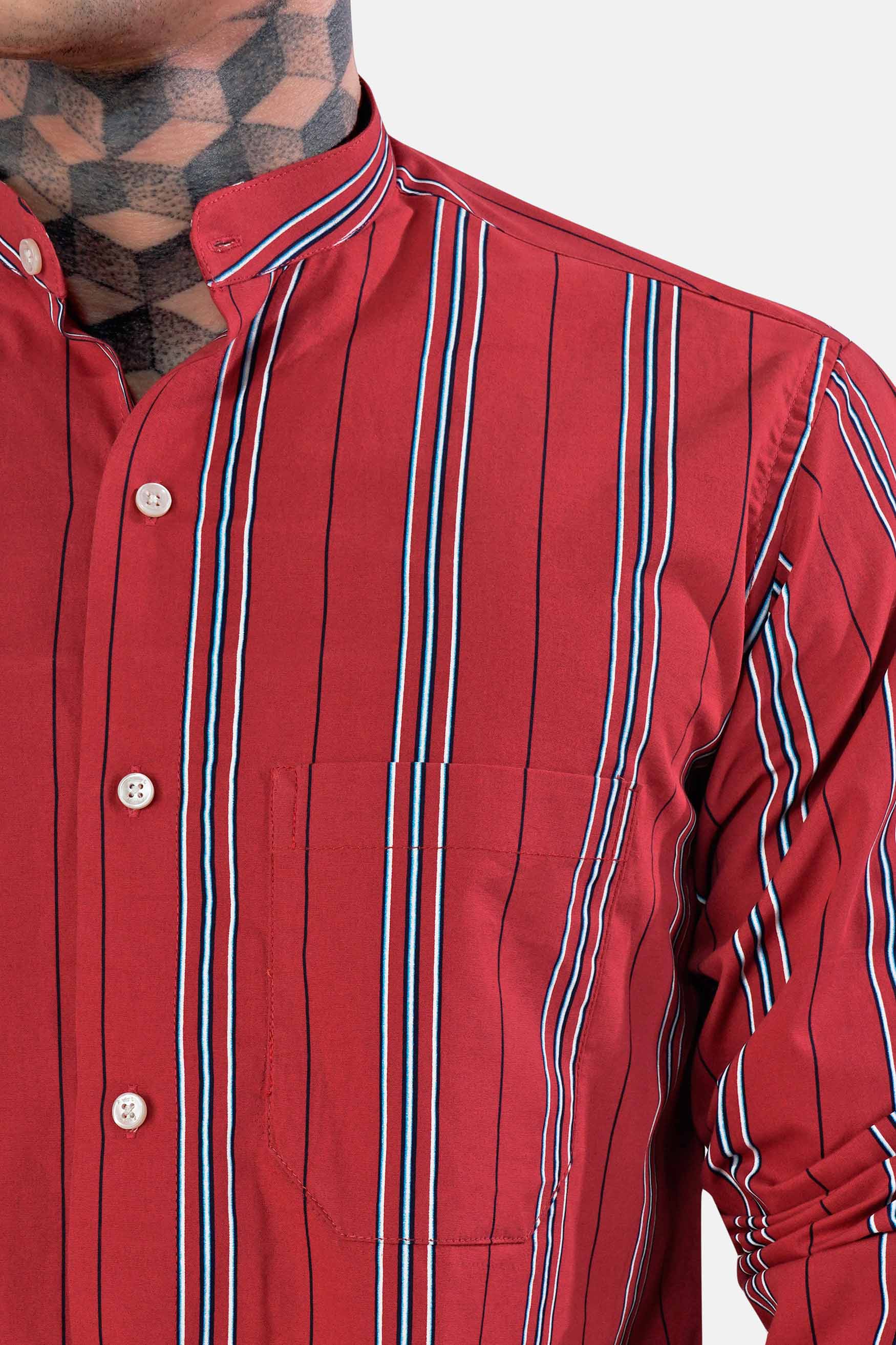 Cardinal Red with White and Cove Blue Striped Twill Premium Cotton Shirt