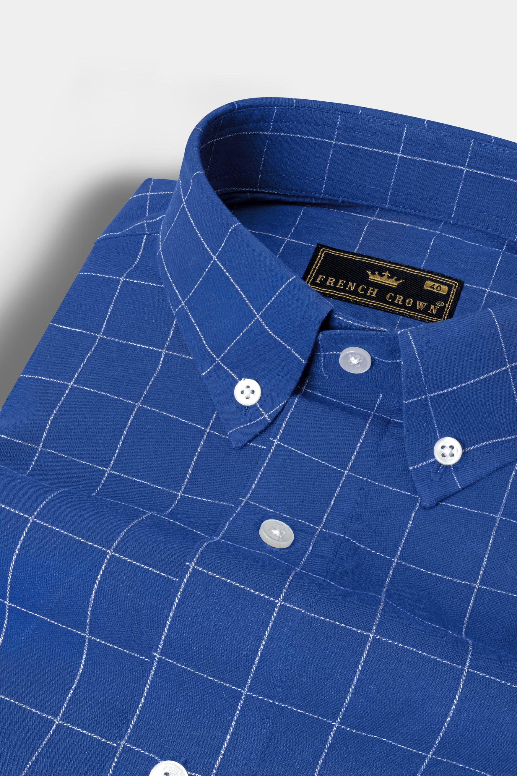 Cerulean Blue Windowpane Dobby Textured Premium Giza Cotton Shirt