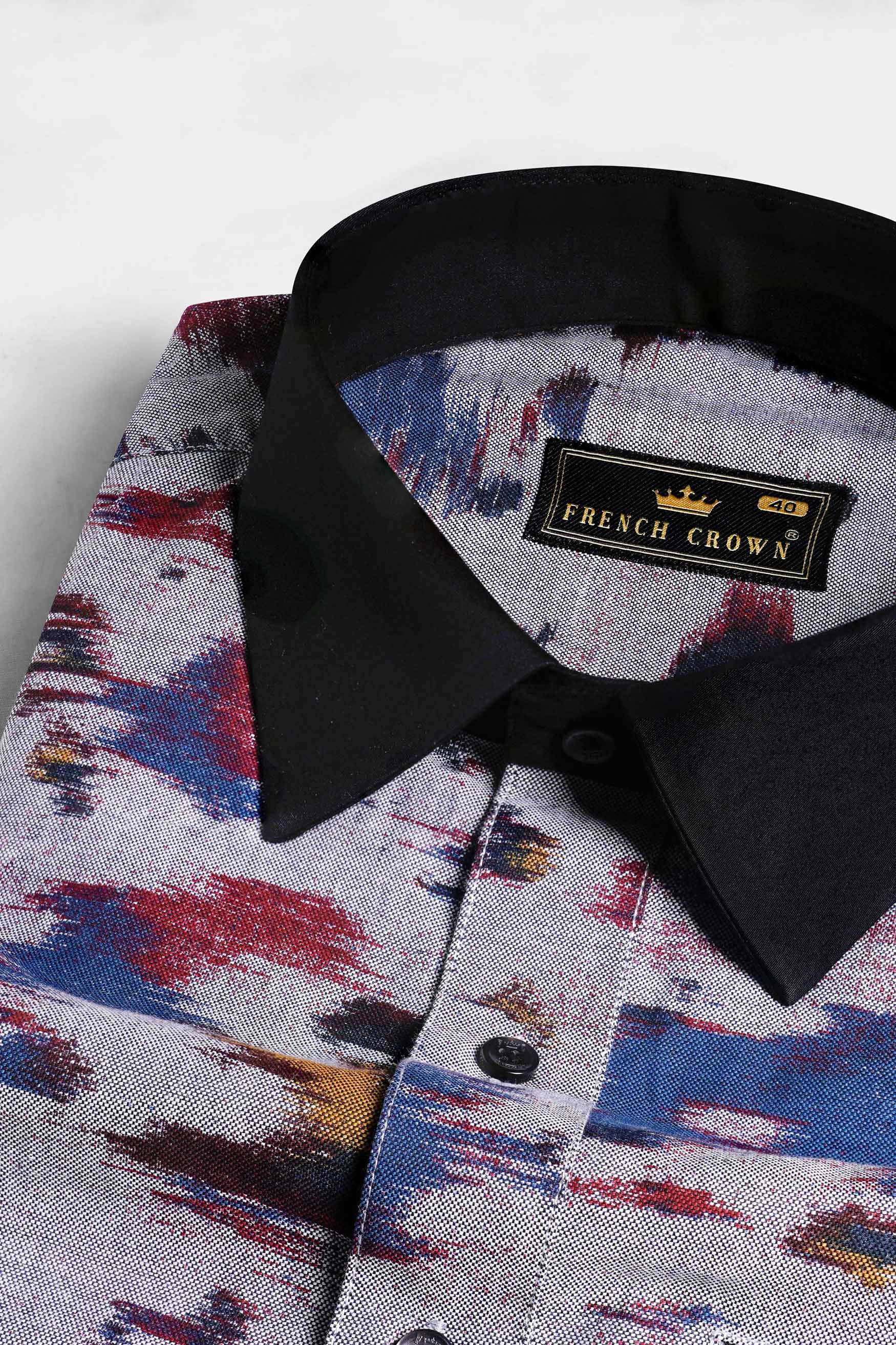 Nobel Gray Printed with Solid Black Royal Oxford Designer Shirt