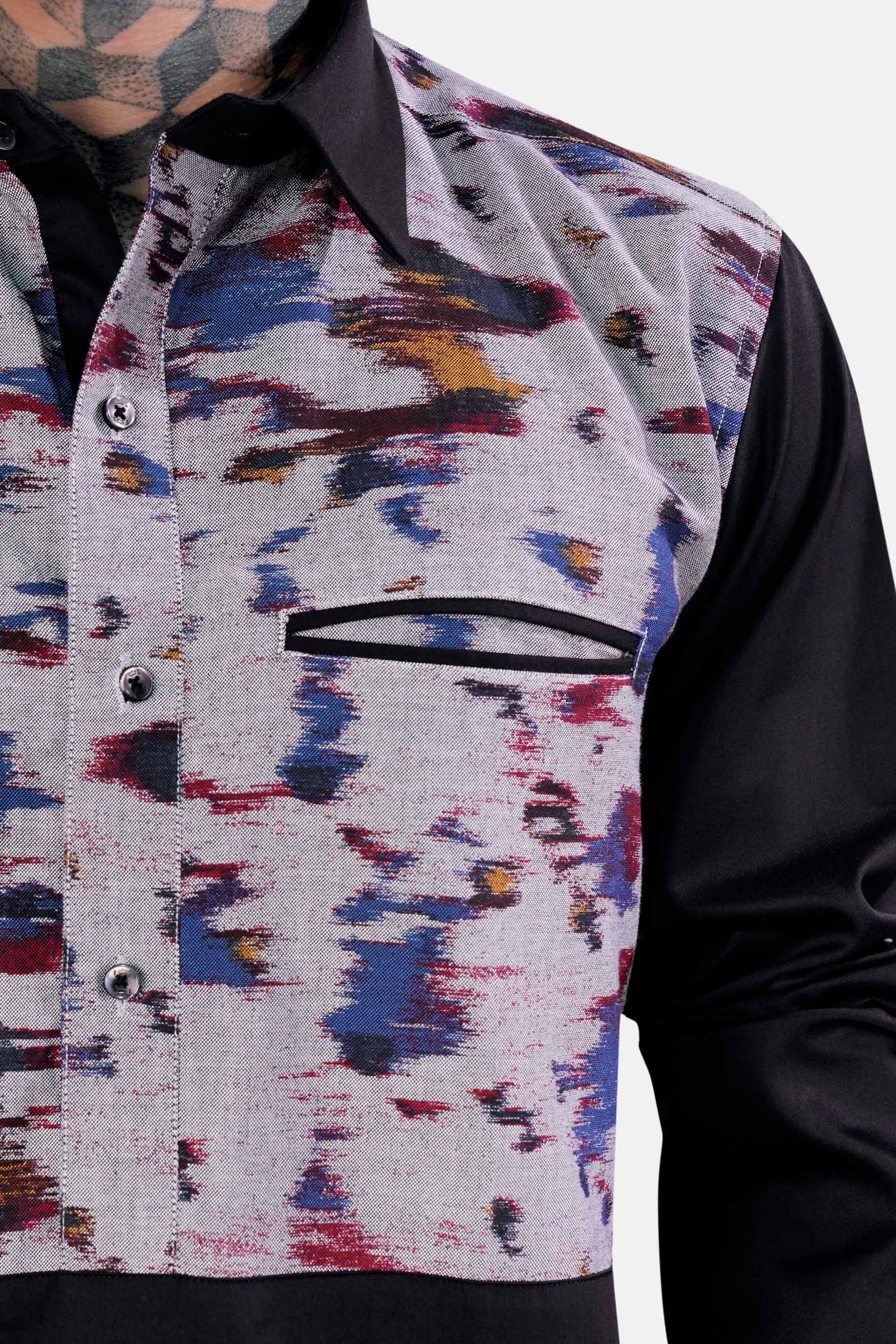 Nobel Gray Printed with Solid Black Royal Oxford Designer Shirt