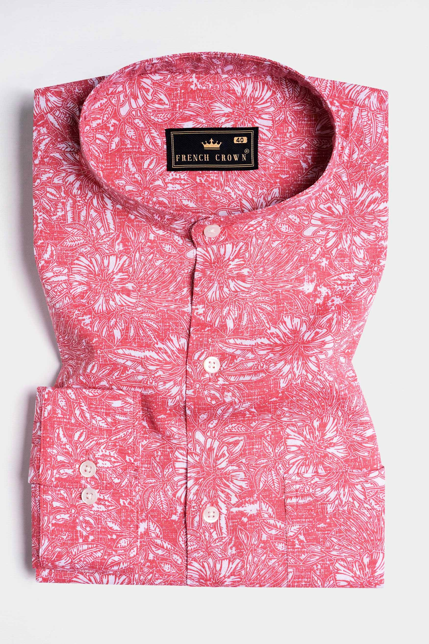 Brink Pink and White Floral Printed Luxurious Linen Shirt