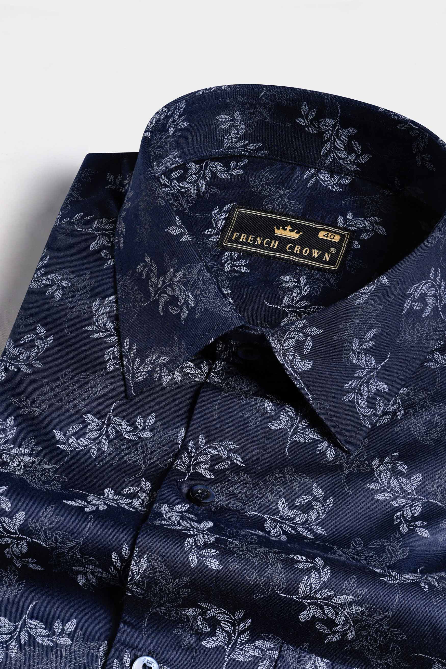 Haiti Blue Leaves Printed Twill Premium Cotton Shirt