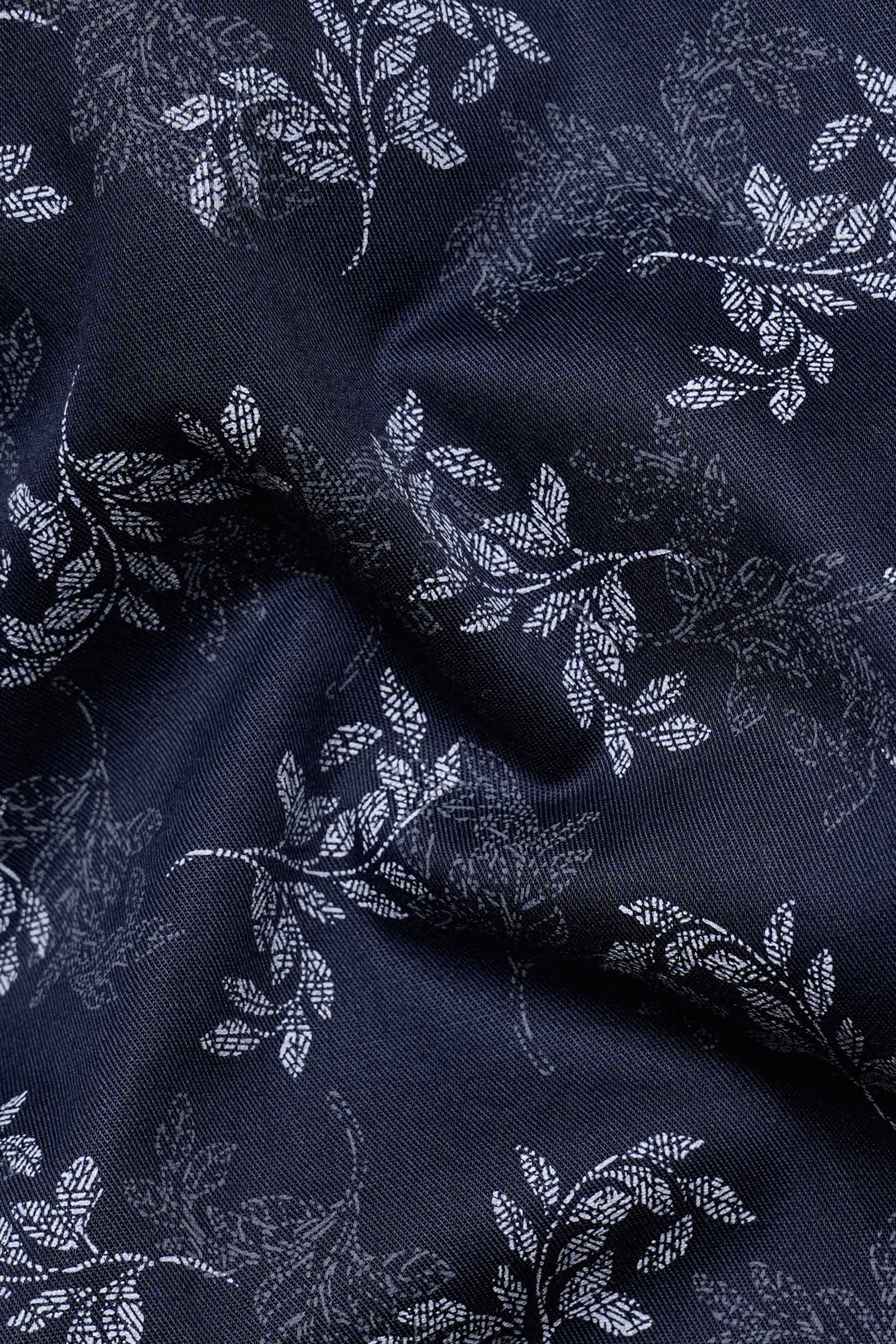 Haiti Blue Leaves Printed Twill Premium Cotton Shirt