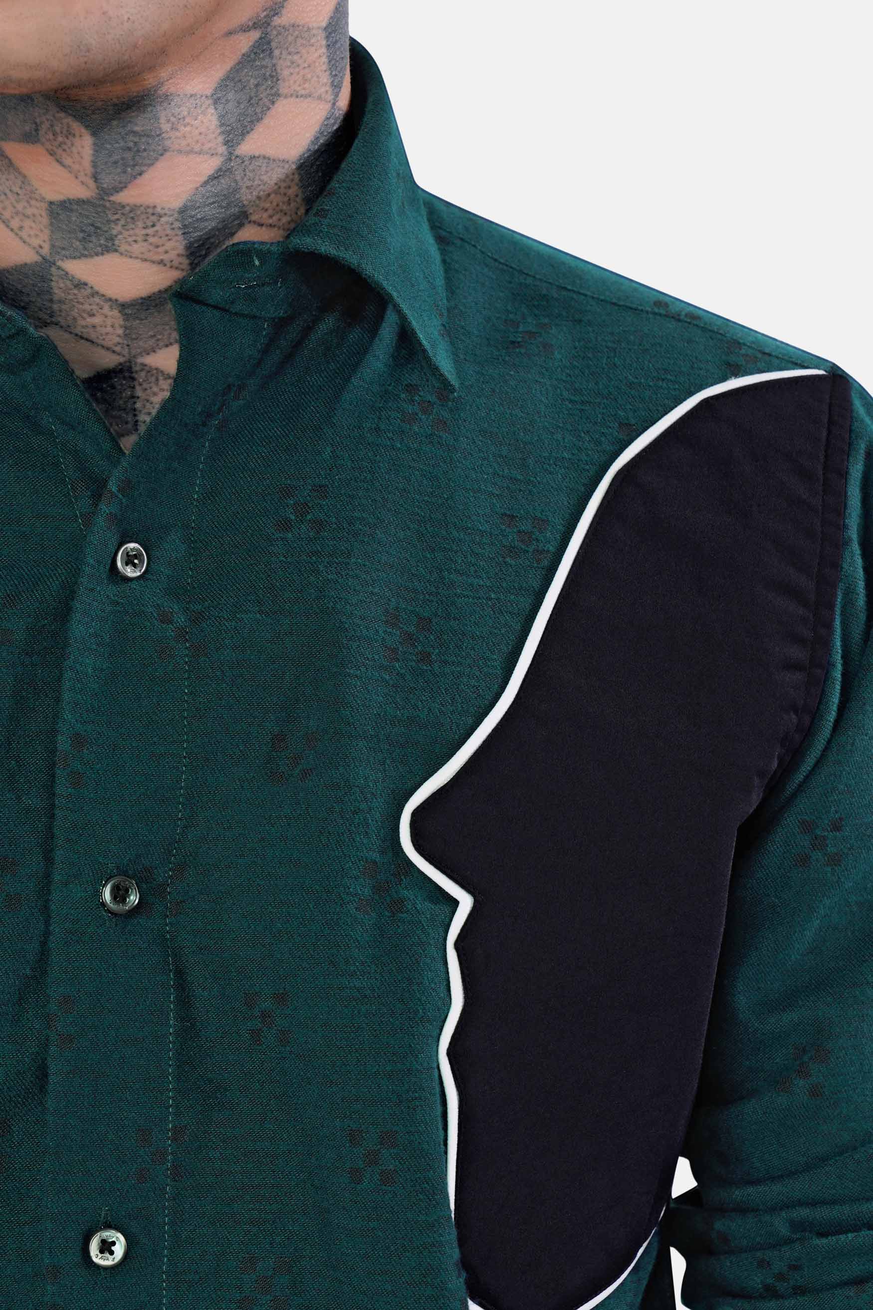 Timber Green and Black Face Like Pattern Dobby Textured Premium Giza Cotton Designer Shirt