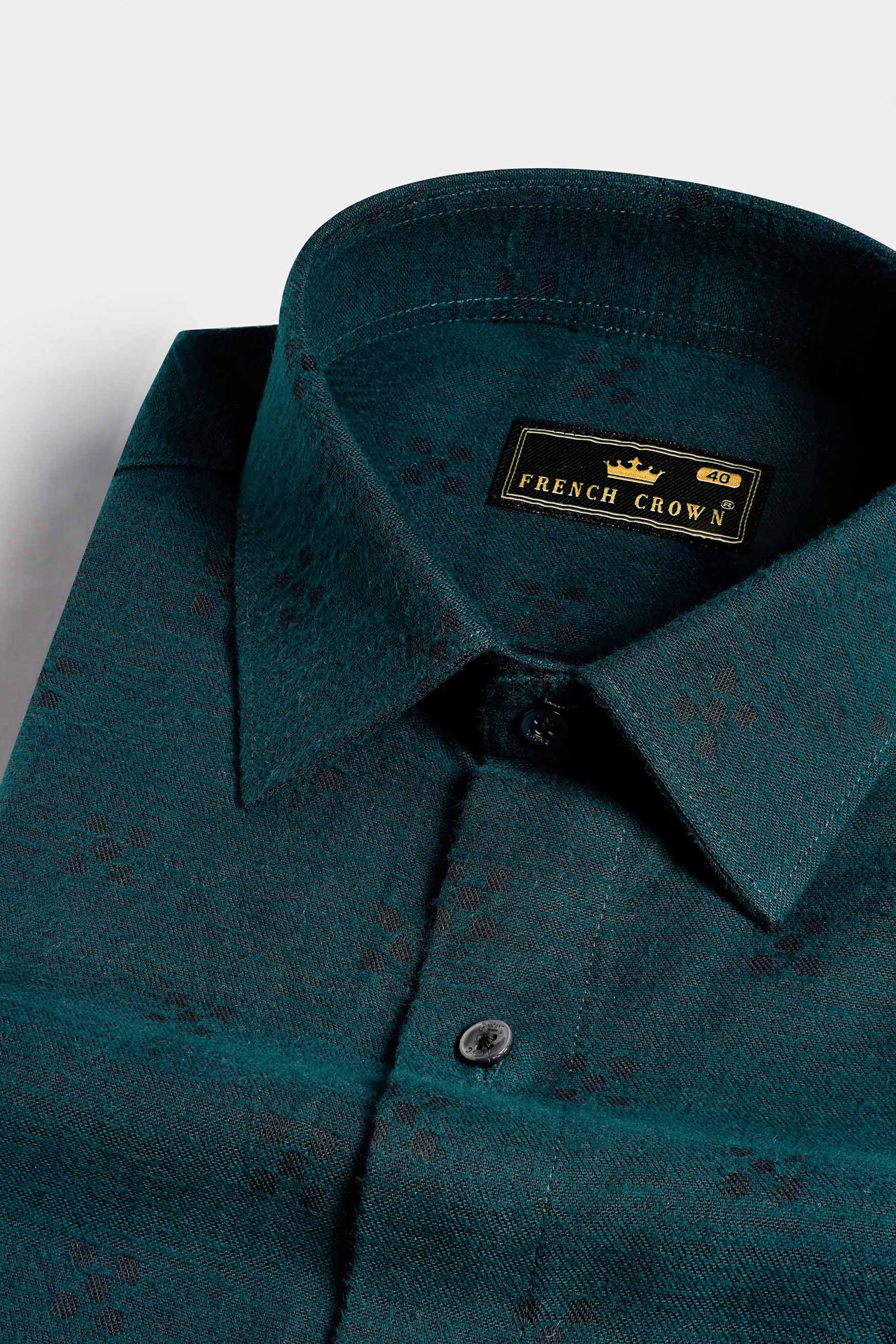 Timber Green and Black Face Like Pattern Dobby Textured Premium Giza Cotton Designer Shirt