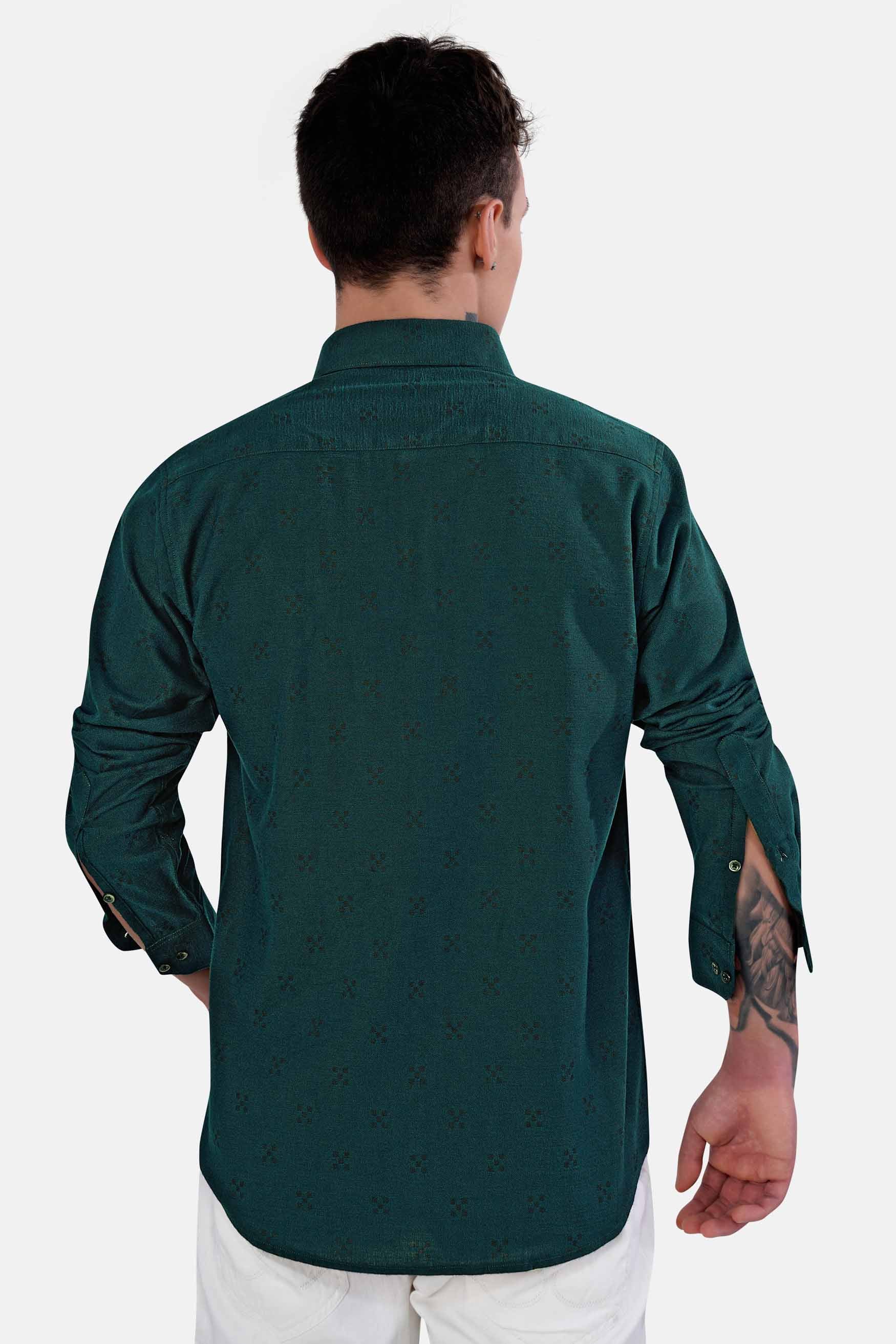 Timber Green and Black Face Like Pattern Dobby Textured Premium Giza Cotton Designer Shirt