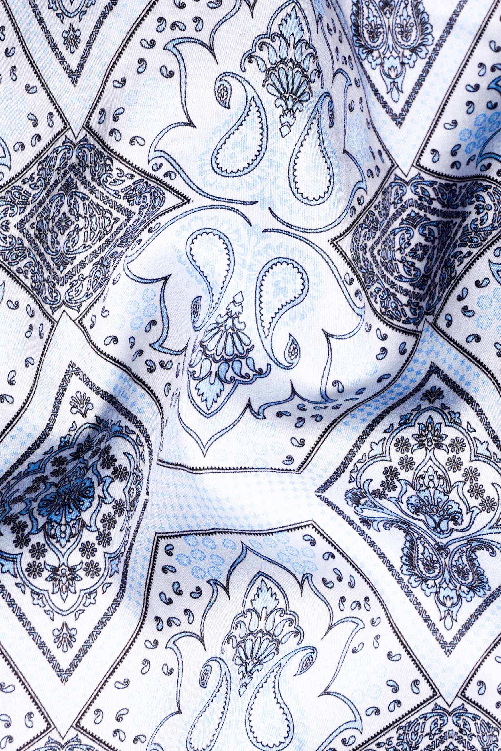 Tufts Blue Ethnic Printed with White Cuffs and Collar Subtle Sheen Super Soft Premium Cotton Shirt