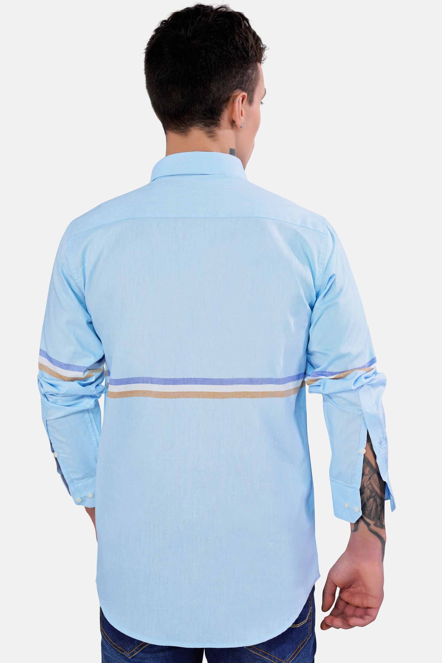 Hawkes Blue Three Colour Striped Royal Oxford Shirt