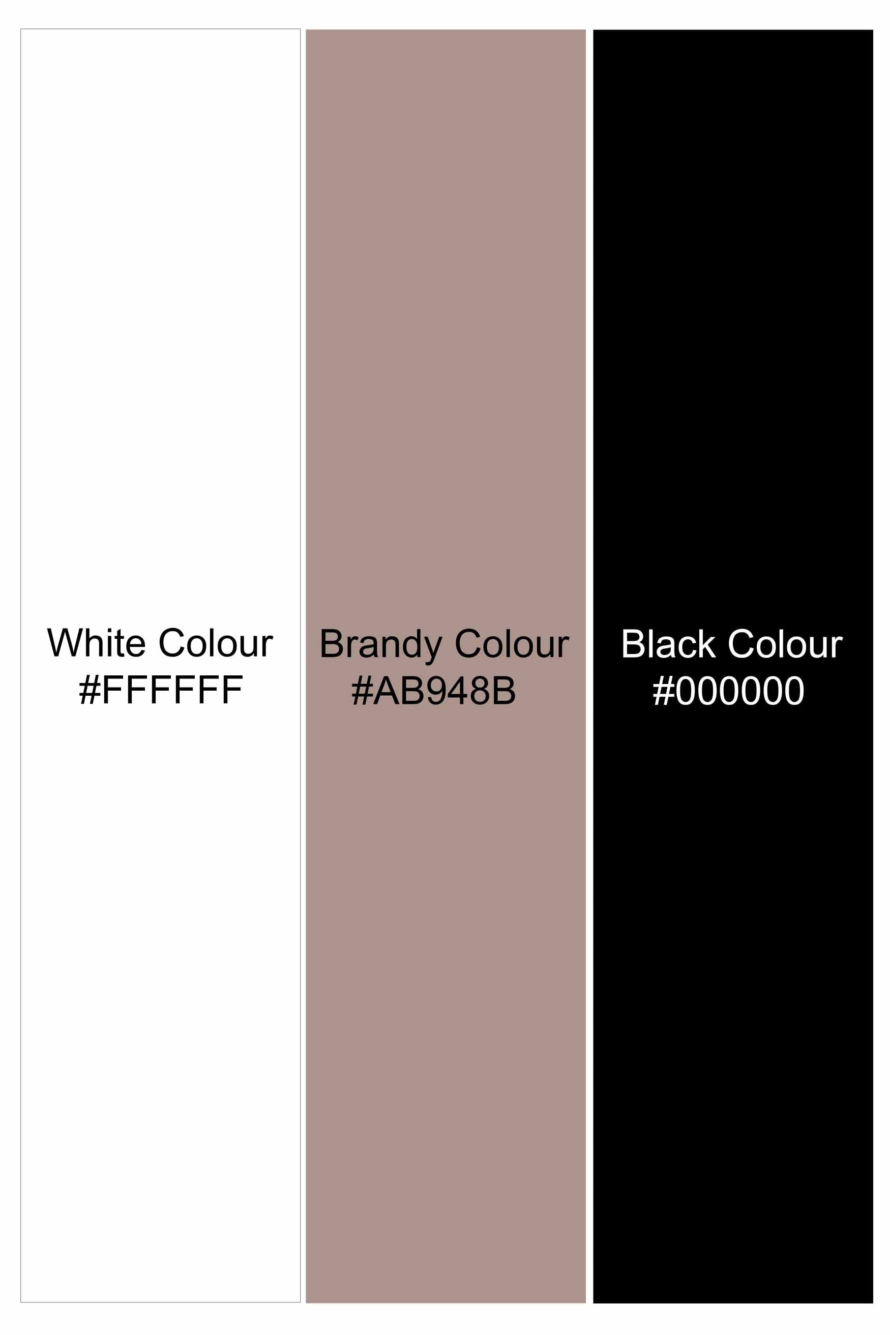 Bright White with Brandy Brown and Black Striped Dobby Textured Premium Giza Cotton Shirt