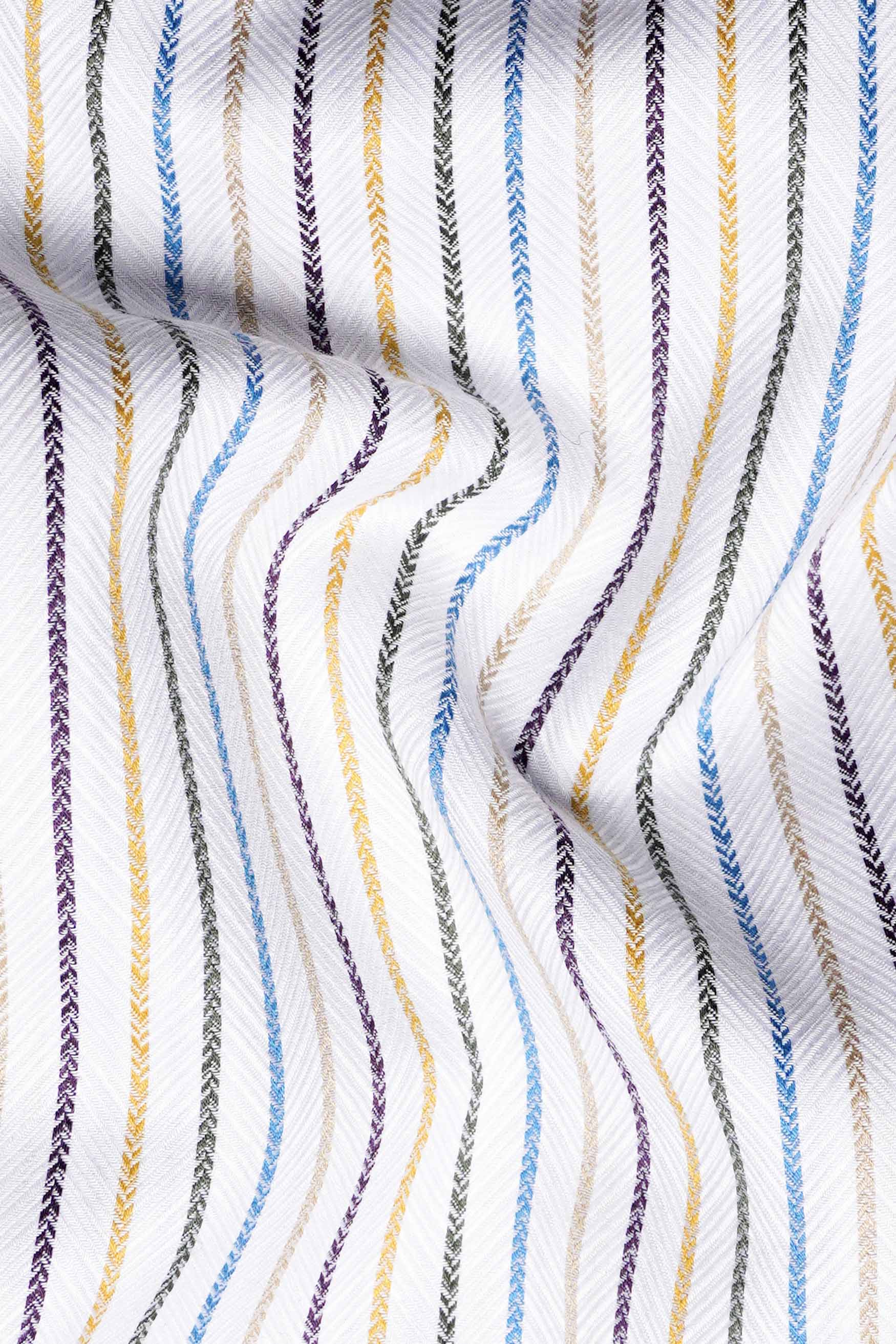 Bright White Multicolour Striped Dobby Textured Premium Giza Cotton Shirt