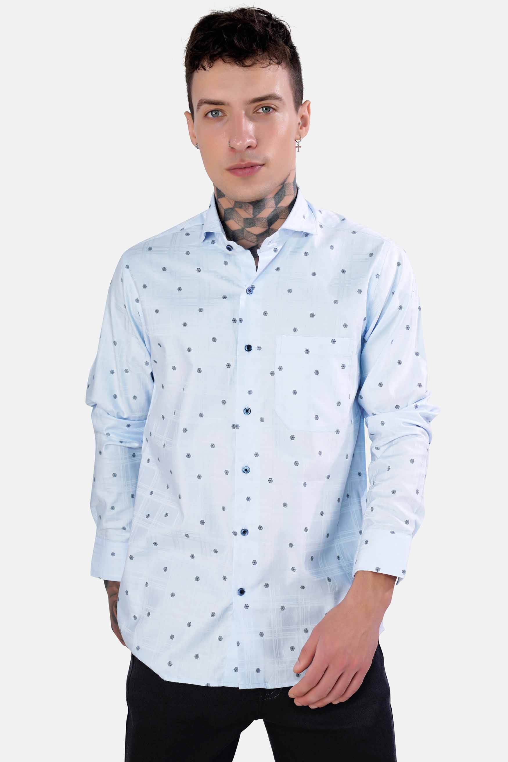 Botticelli Blue Dobby Textured Premium Giza Cotton Shirt