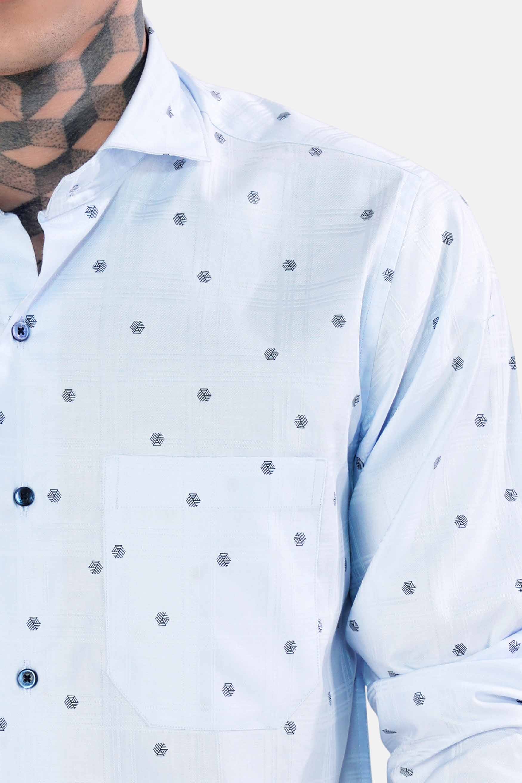 Botticelli Blue Dobby Textured Premium Giza Cotton Shirt