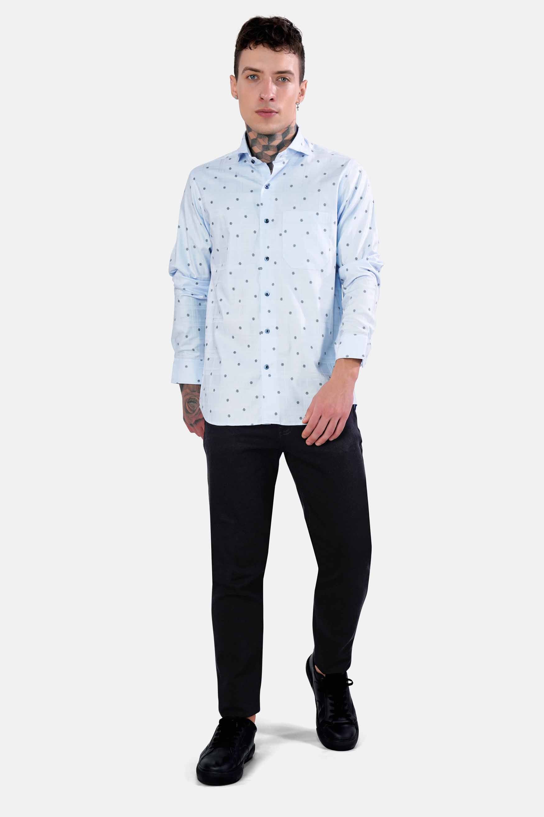 Botticelli Blue Dobby Textured Premium Giza Cotton Shirt