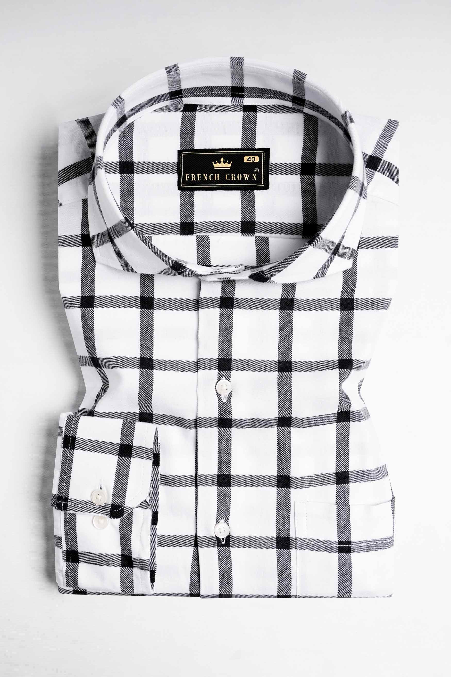 Bright White and Black Checkered Twill Premium Cotton Shirt
