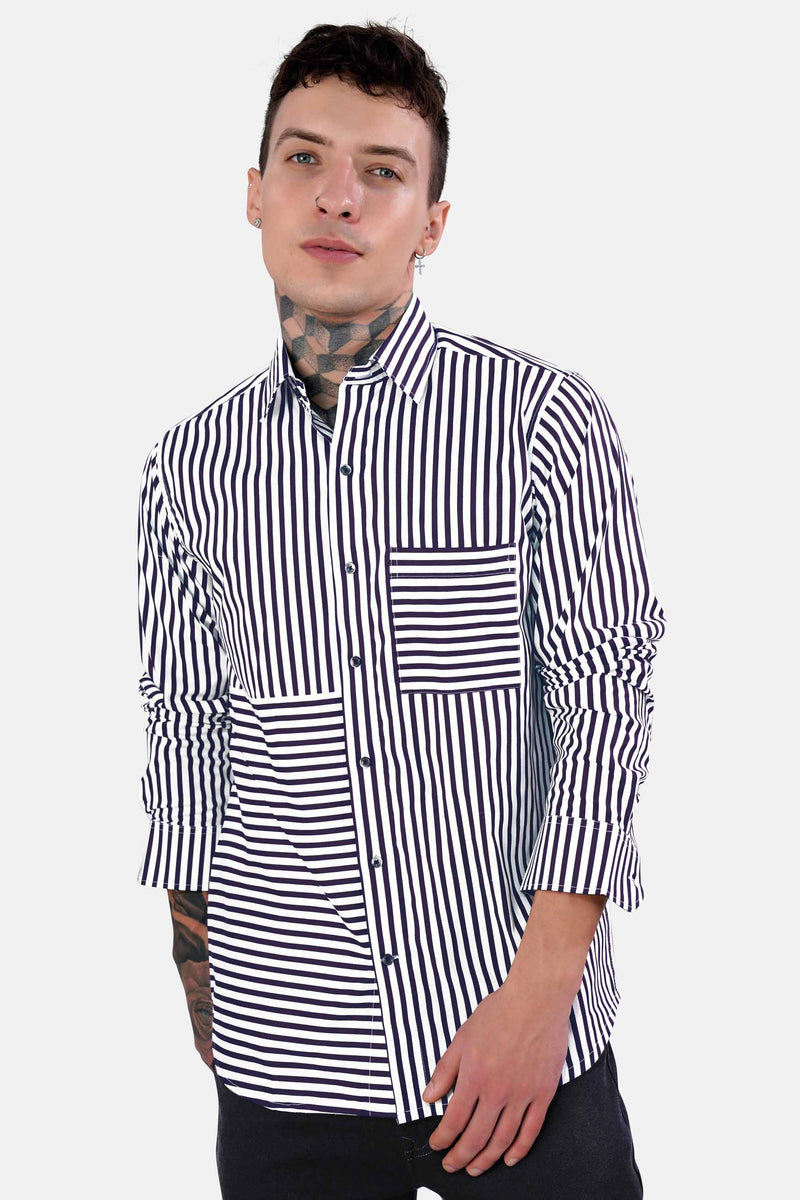 Bright White and Haiti Blue Striped Premium Cotton Designer Shirt