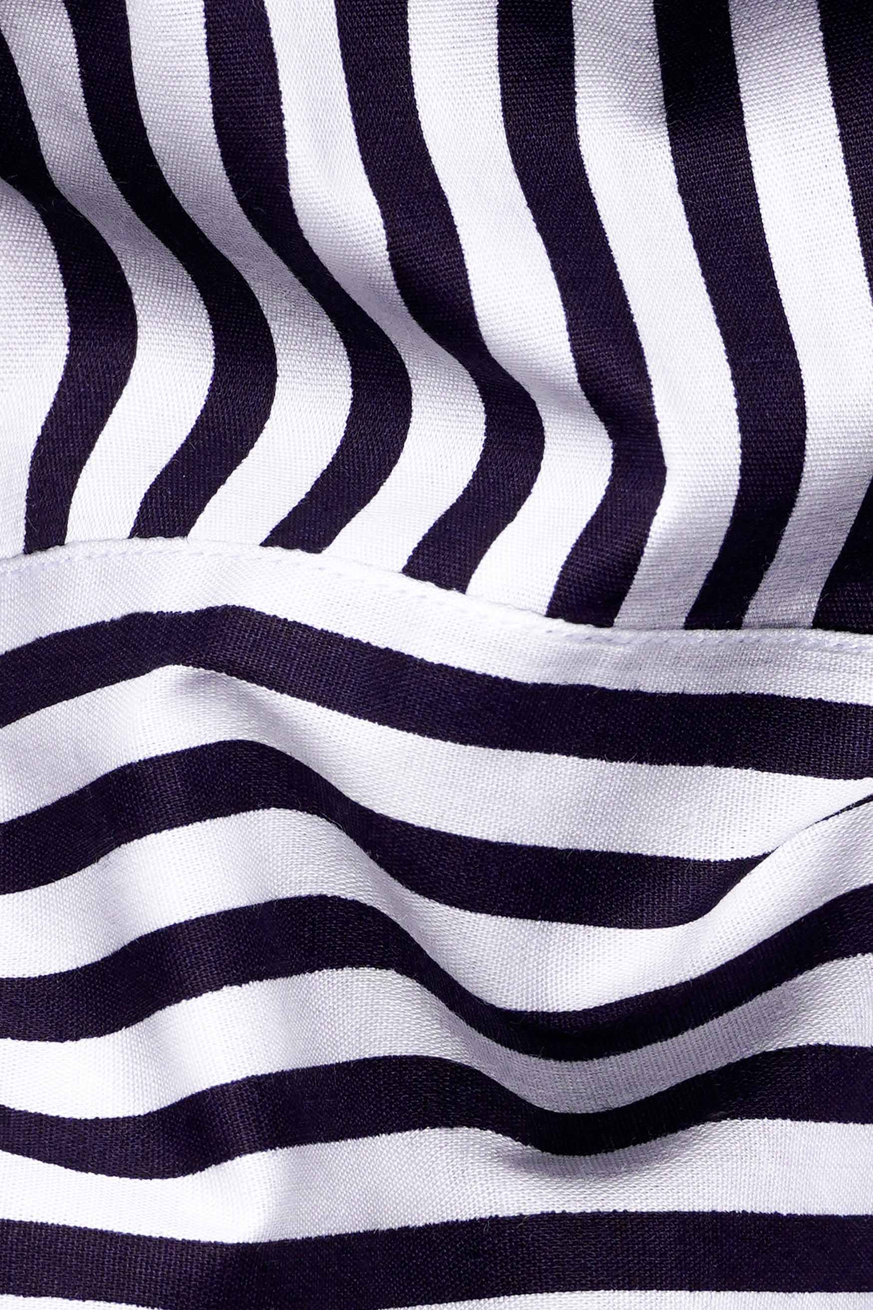 Bright White and Haiti Blue Striped Premium Cotton Designer Shirt