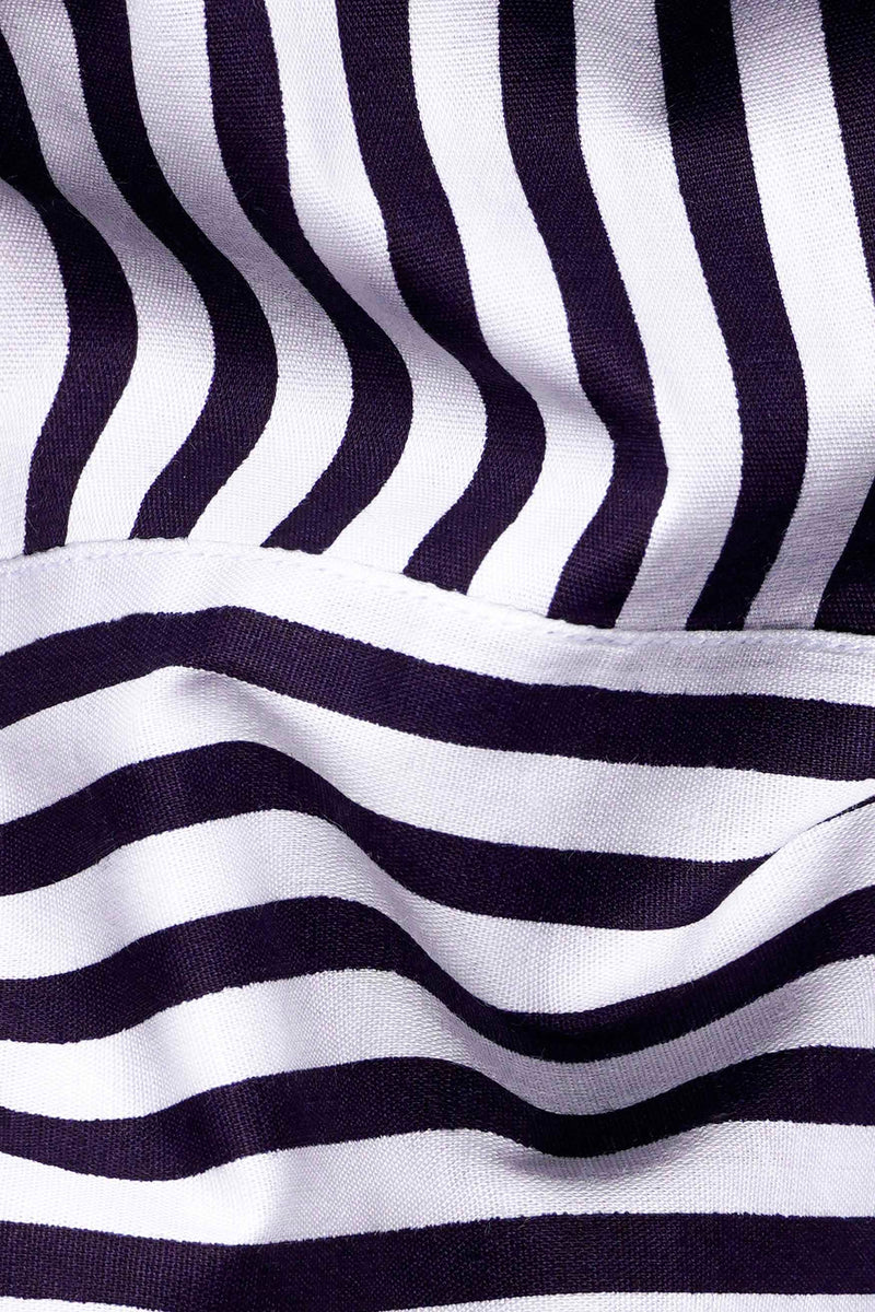 Bright White and Haiti Blue Striped Premium Cotton Designer Shirt