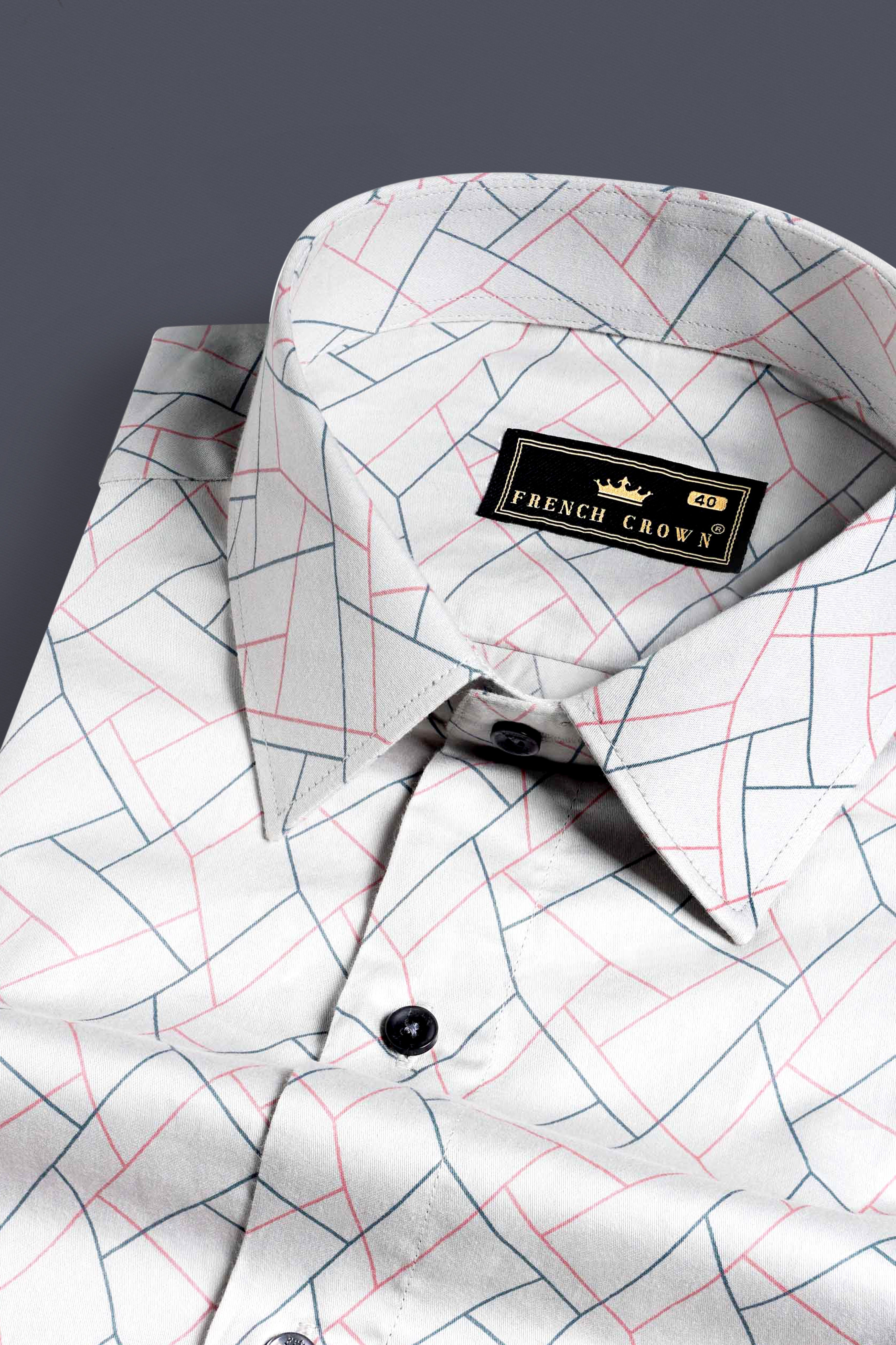 Nickel Grey and Petite Pink Geometric Printed Subtle Sheen Super Soft Premium Cotton Shirt