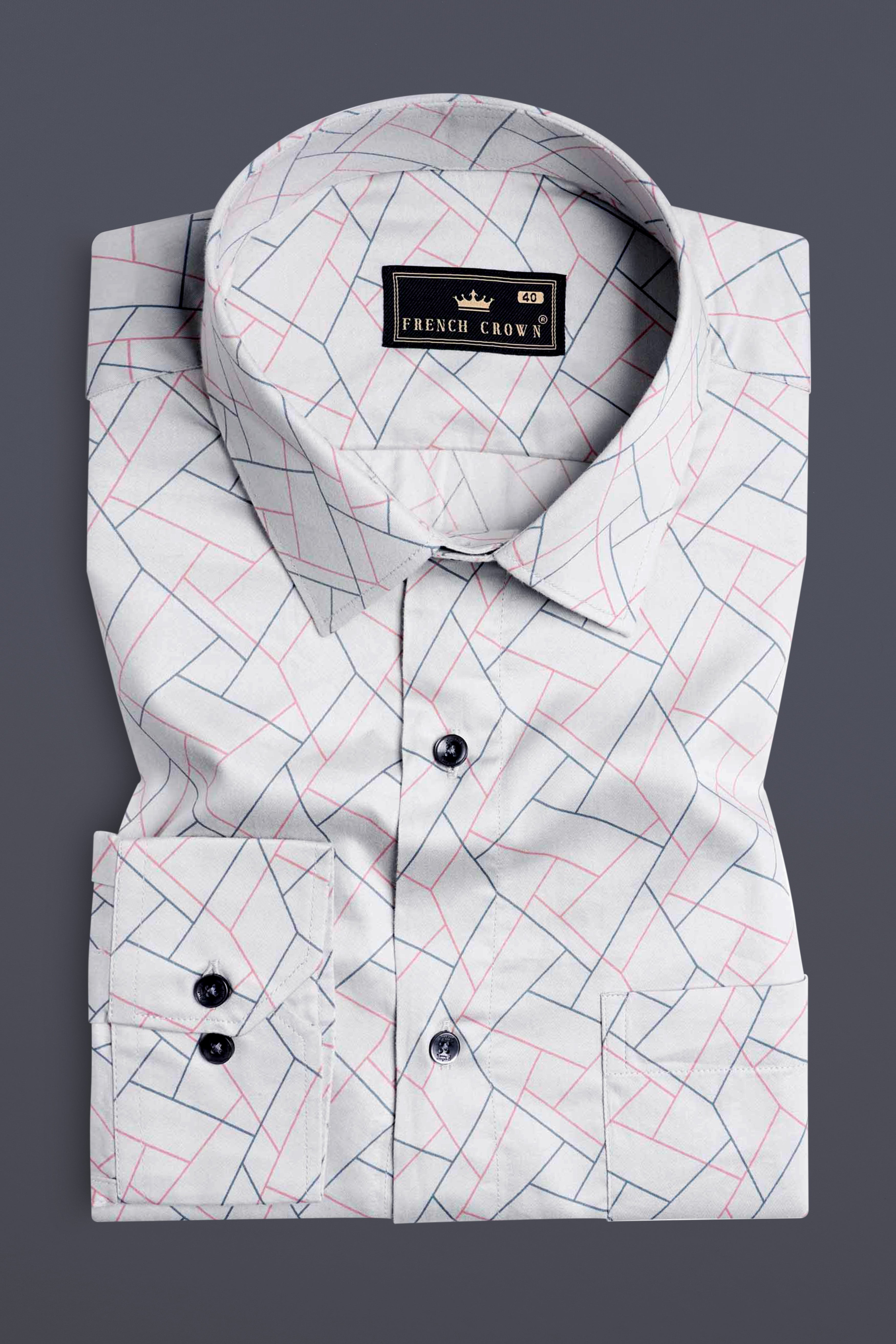 Nickel Grey and Petite Pink Geometric Printed Subtle Sheen Super Soft Premium Cotton Shirt