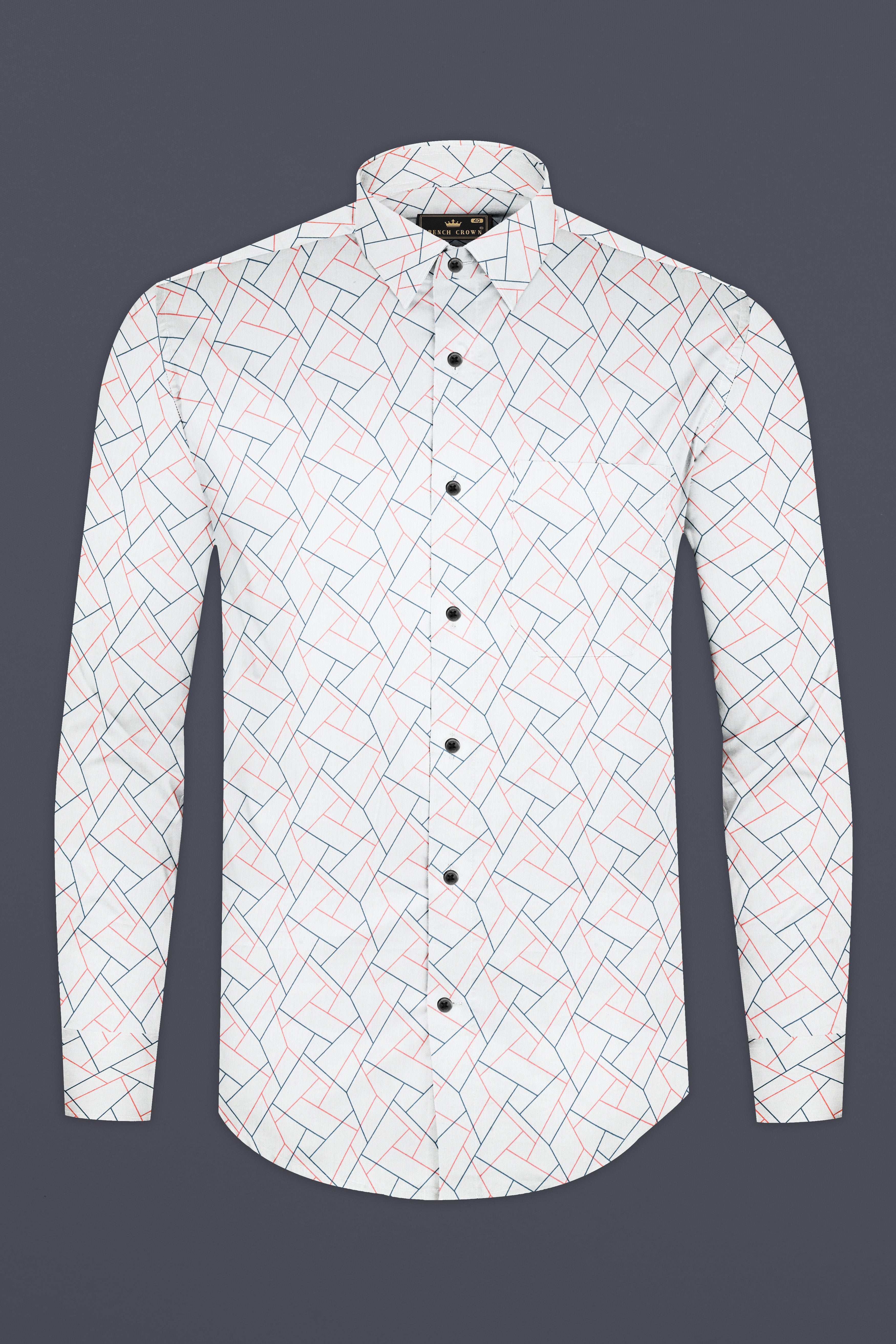 Nickel Grey and Petite Pink Geometric Printed Subtle Sheen Super Soft Premium Cotton Shirt