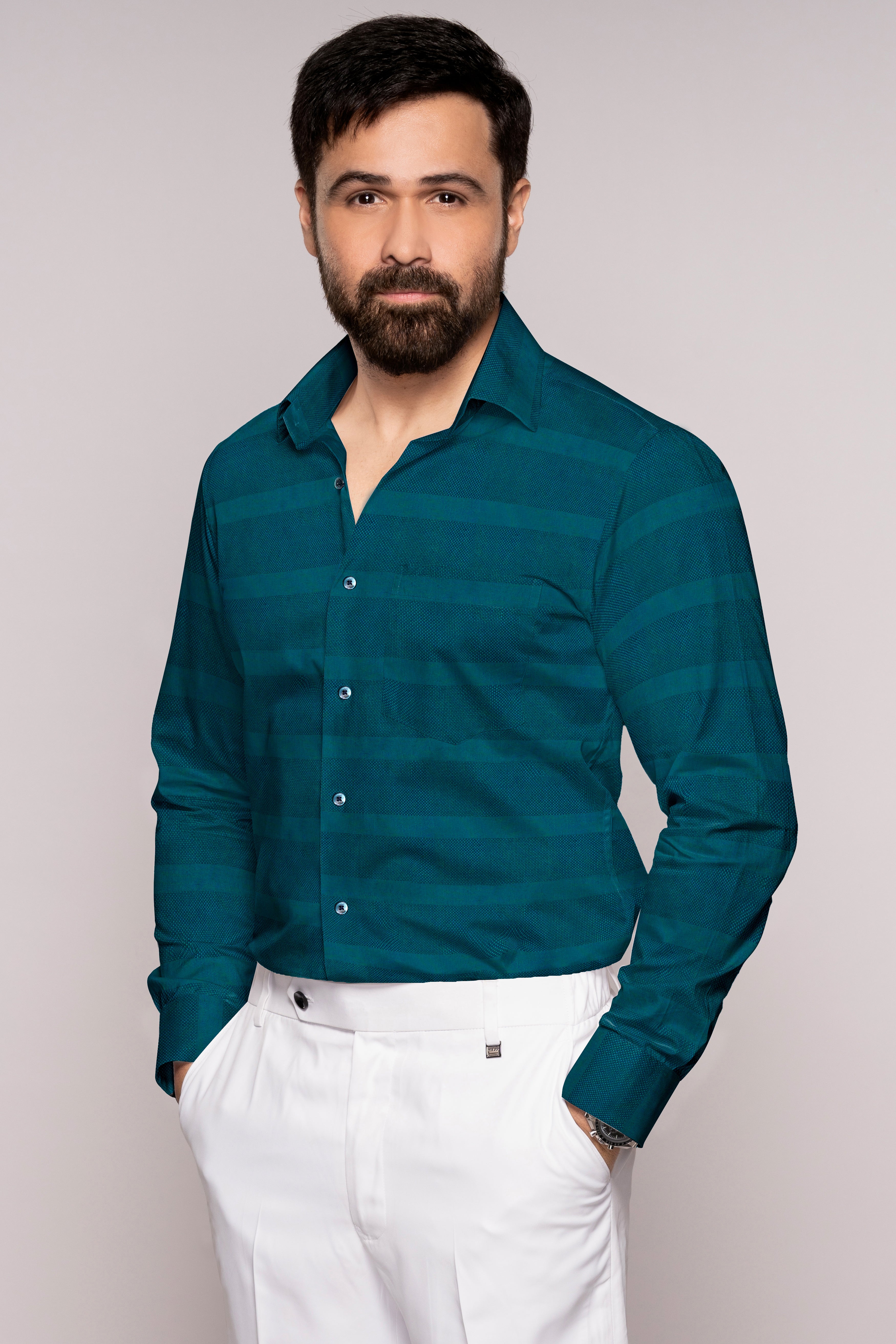 Surfie Green Dobby Textured Premium Giza Cotton Shirt