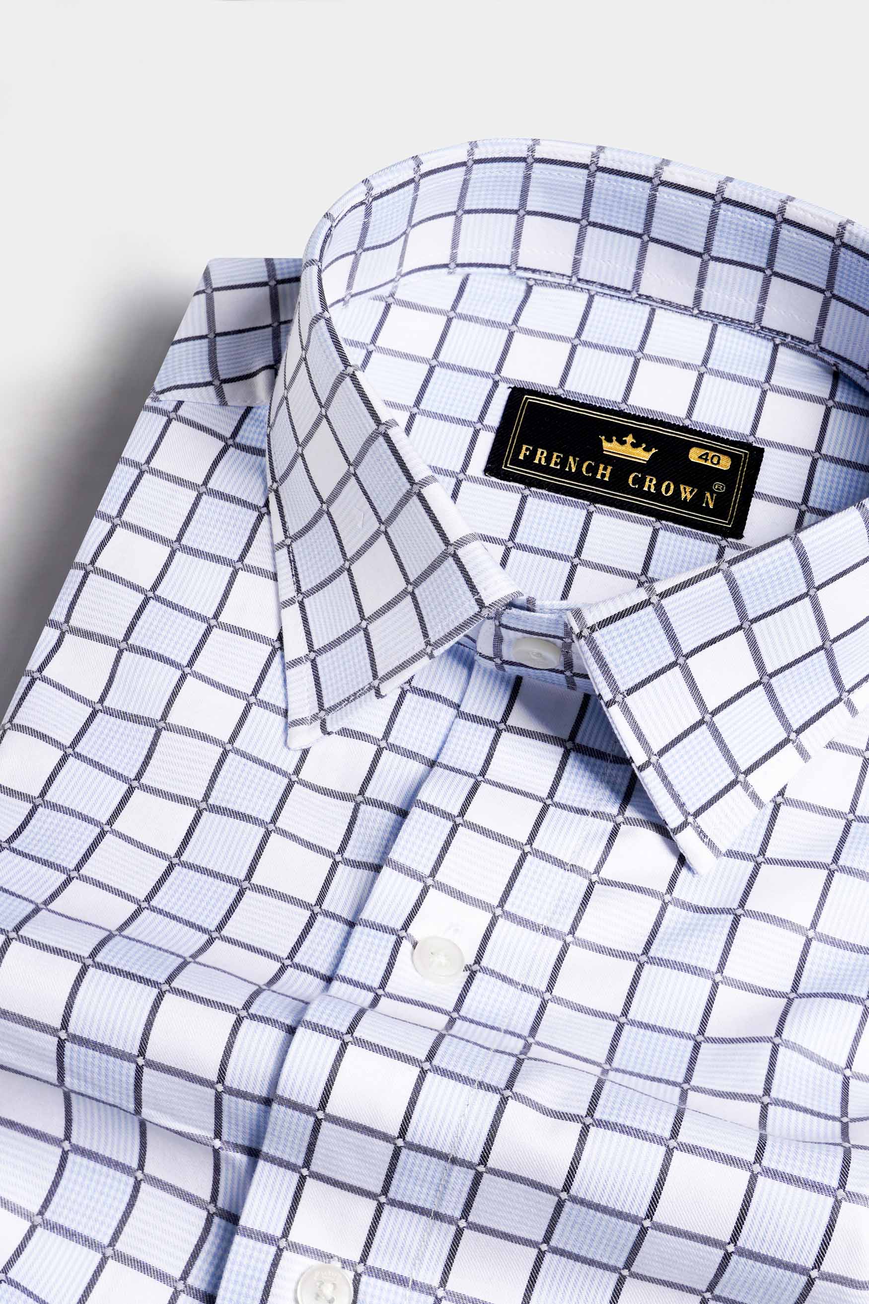 Casper Blue and White Checkered Dobby Textured Premium Giza Cotton Shirt