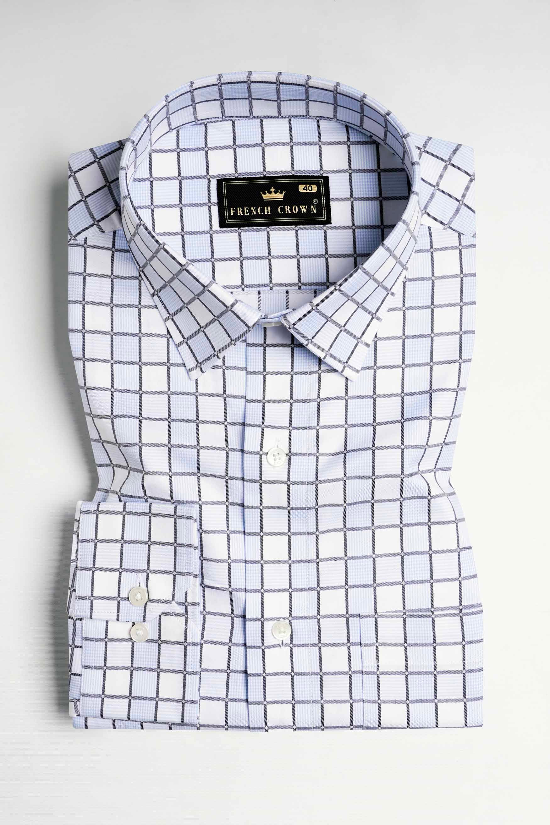 Casper Blue and White Checkered Dobby Textured Premium Giza Cotton Shirt