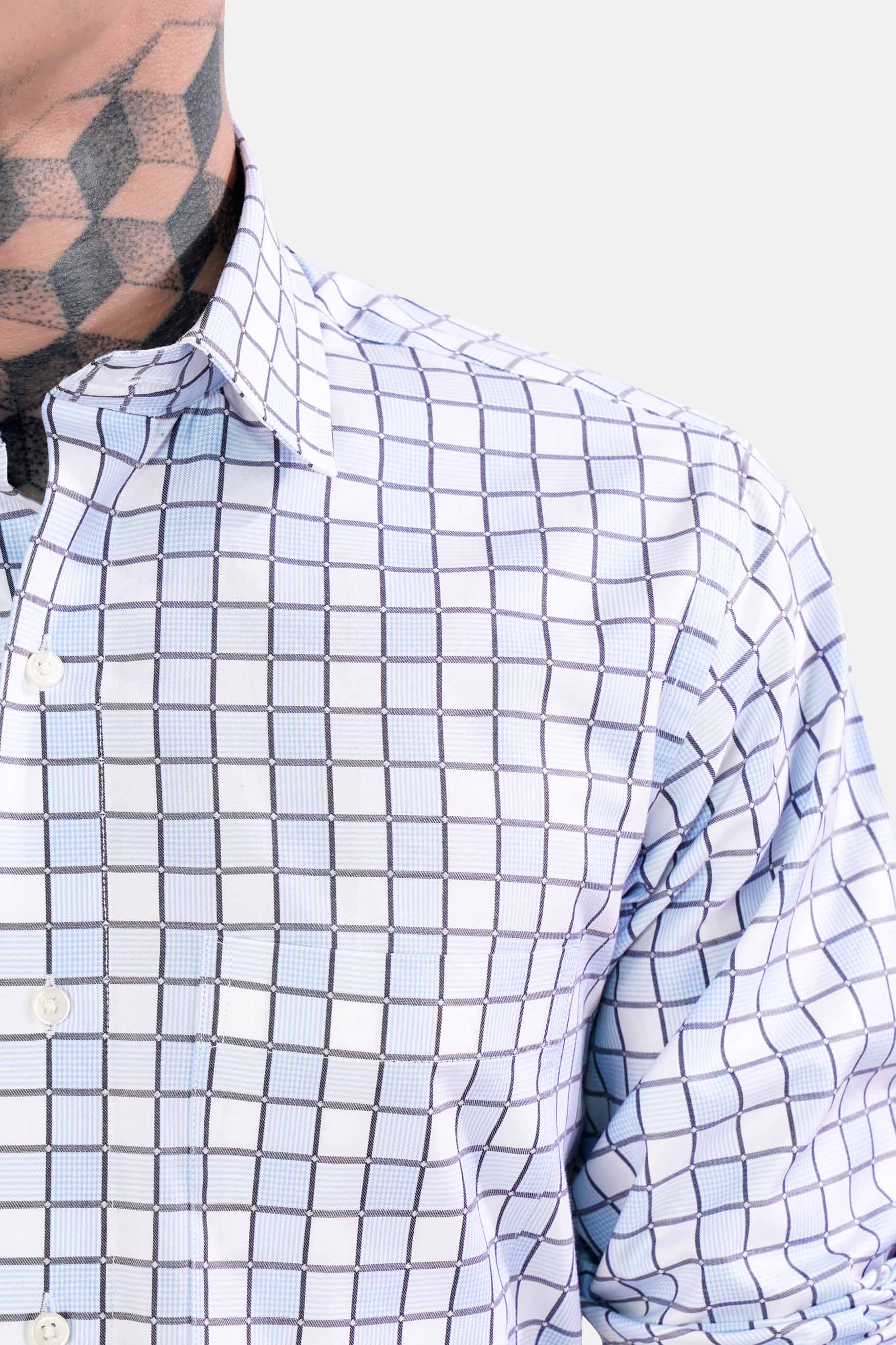 Casper Blue and White Checkered Dobby Textured Premium Giza Cotton Shirt