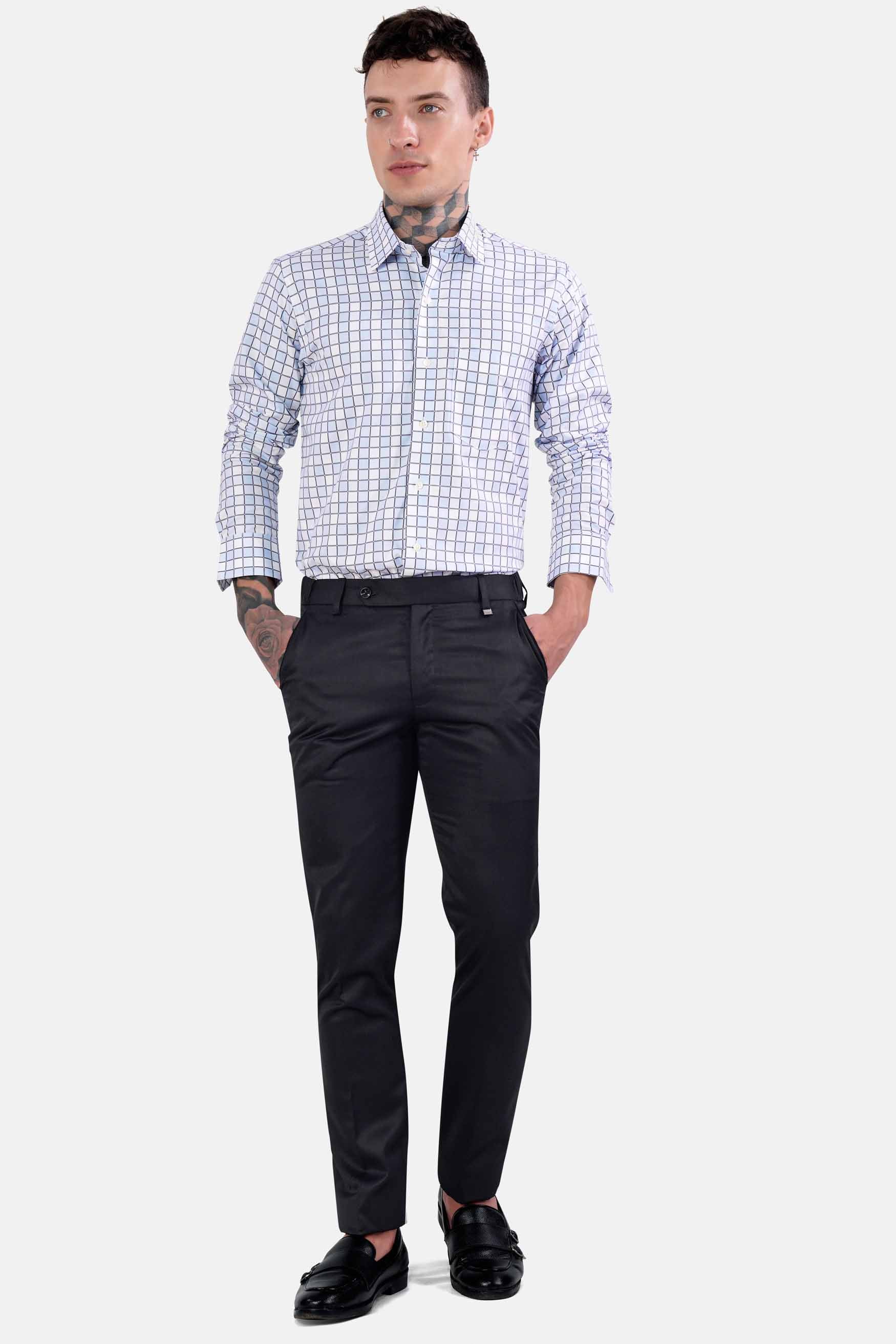 Casper Blue and White Checkered Dobby Textured Premium Giza Cotton Shirt